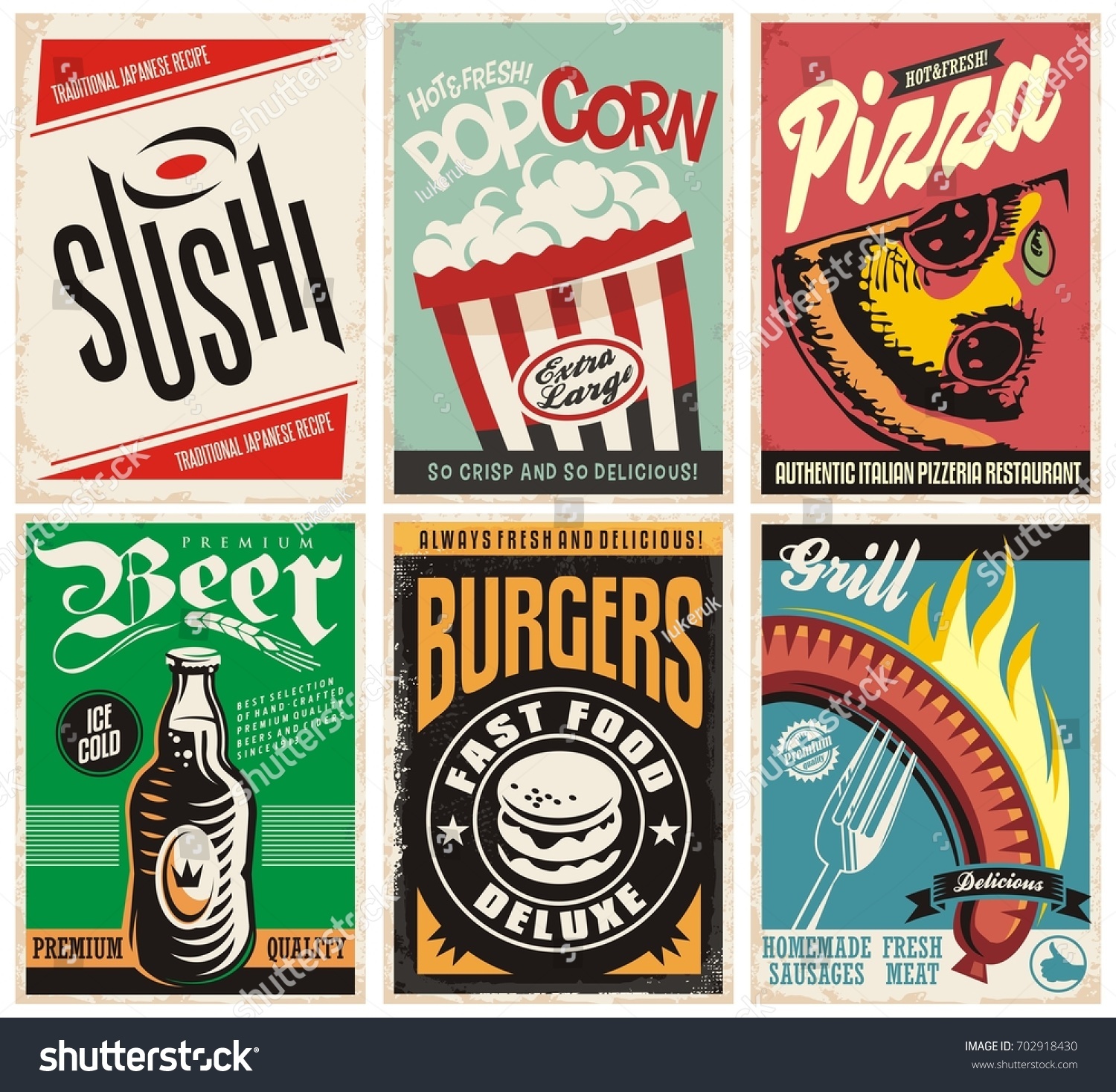 Food Drink Posters Collection Pizza Popcorn Stock Vector (Royalty Free ...