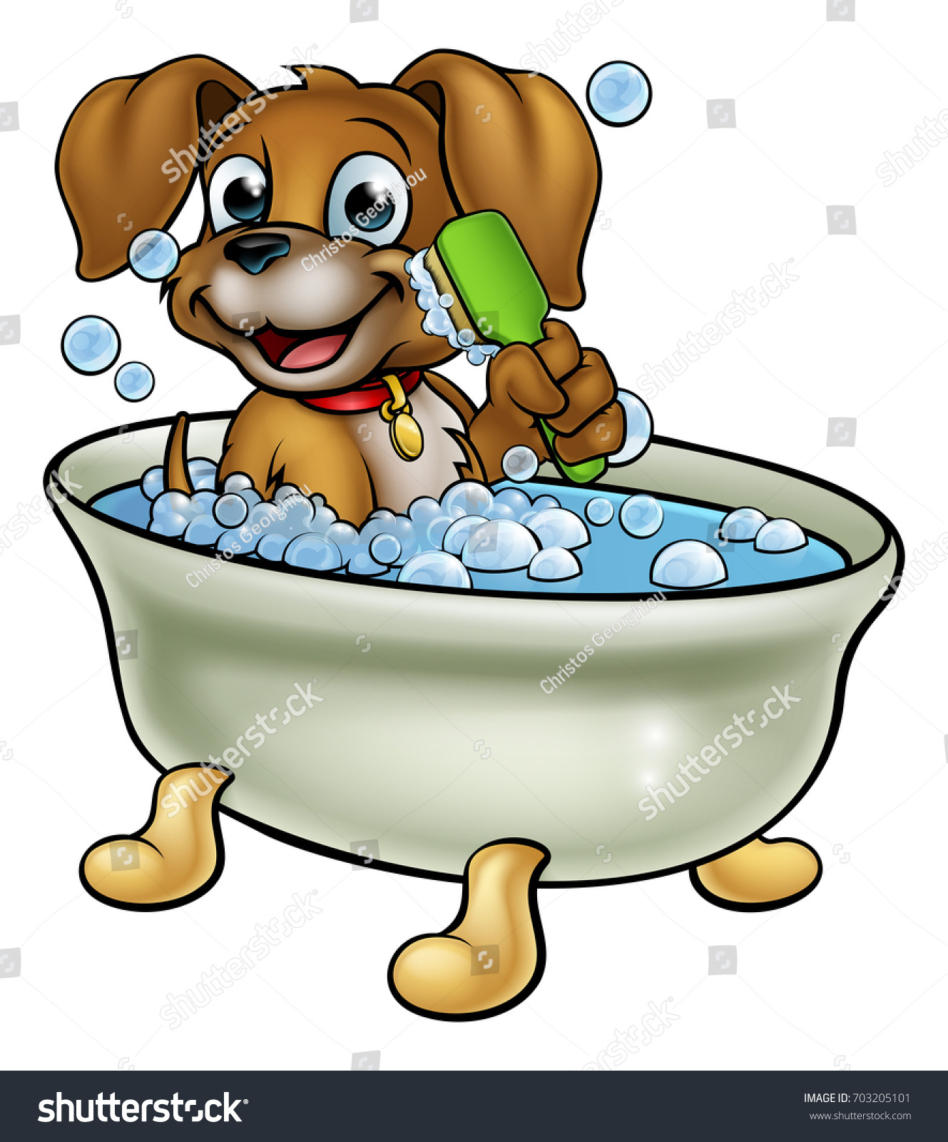 Cartoon Dog Having Bath Scrubbing Grooming Stock Vector (Royalty Free ...