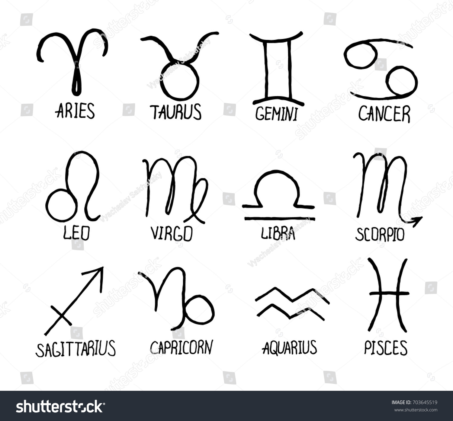 Collection Hand Drawn Zodiac Signs Their Stock Vector (Royalty Free ...