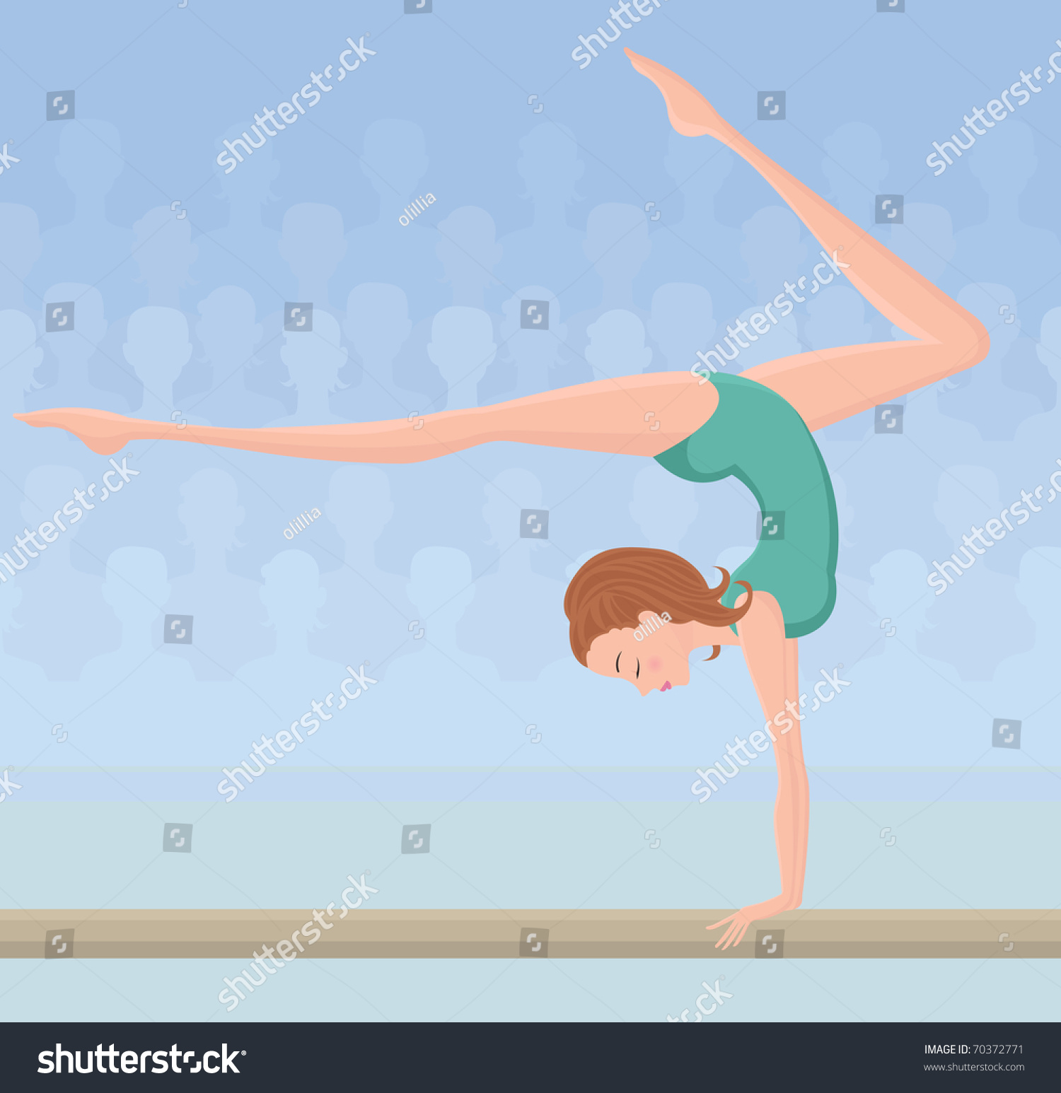 Female Gymnast Performing On Balance Beam Stock Vector (Royalty Free ...