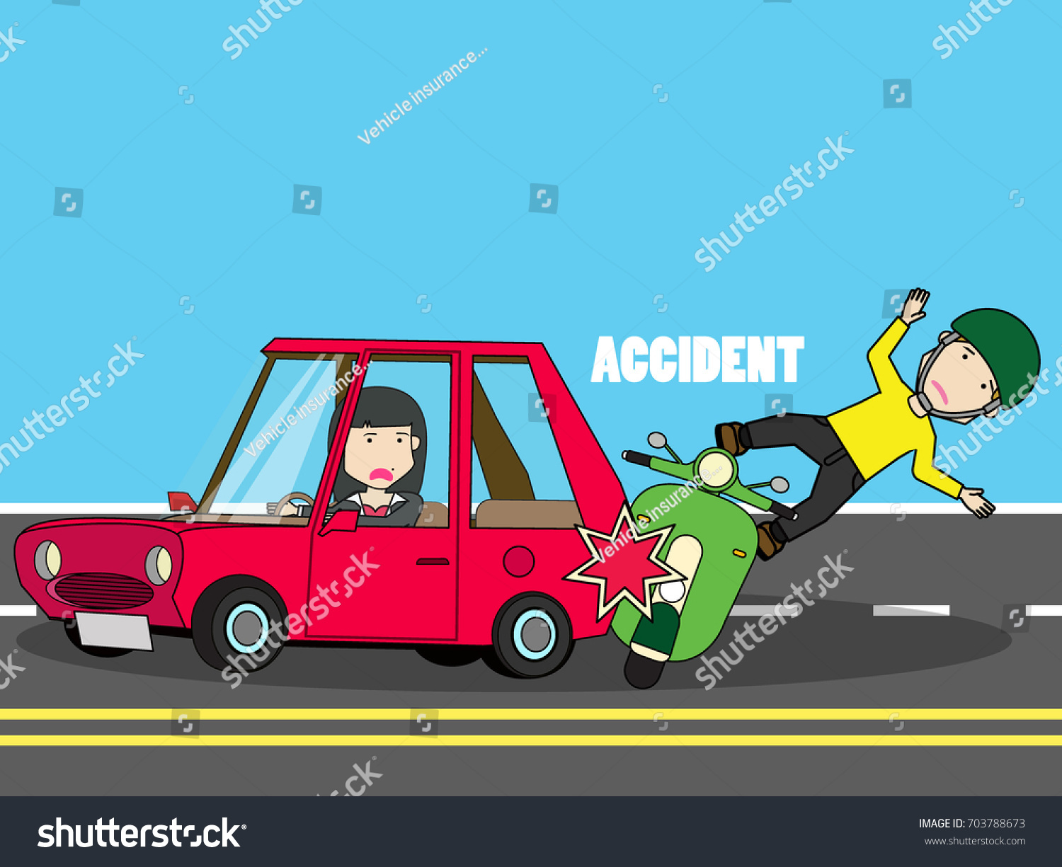 Scooter Crash Woman Car Flat Vector Stock Vector (Royalty Free ...