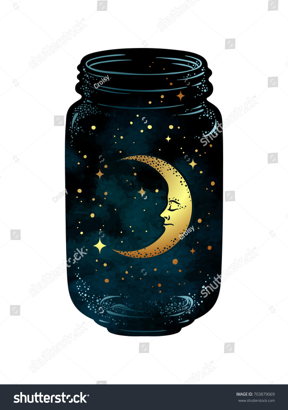 Hand Drawn Wish Jar Crescent Moon Stock Vector (Royalty Free) 703879069 ...