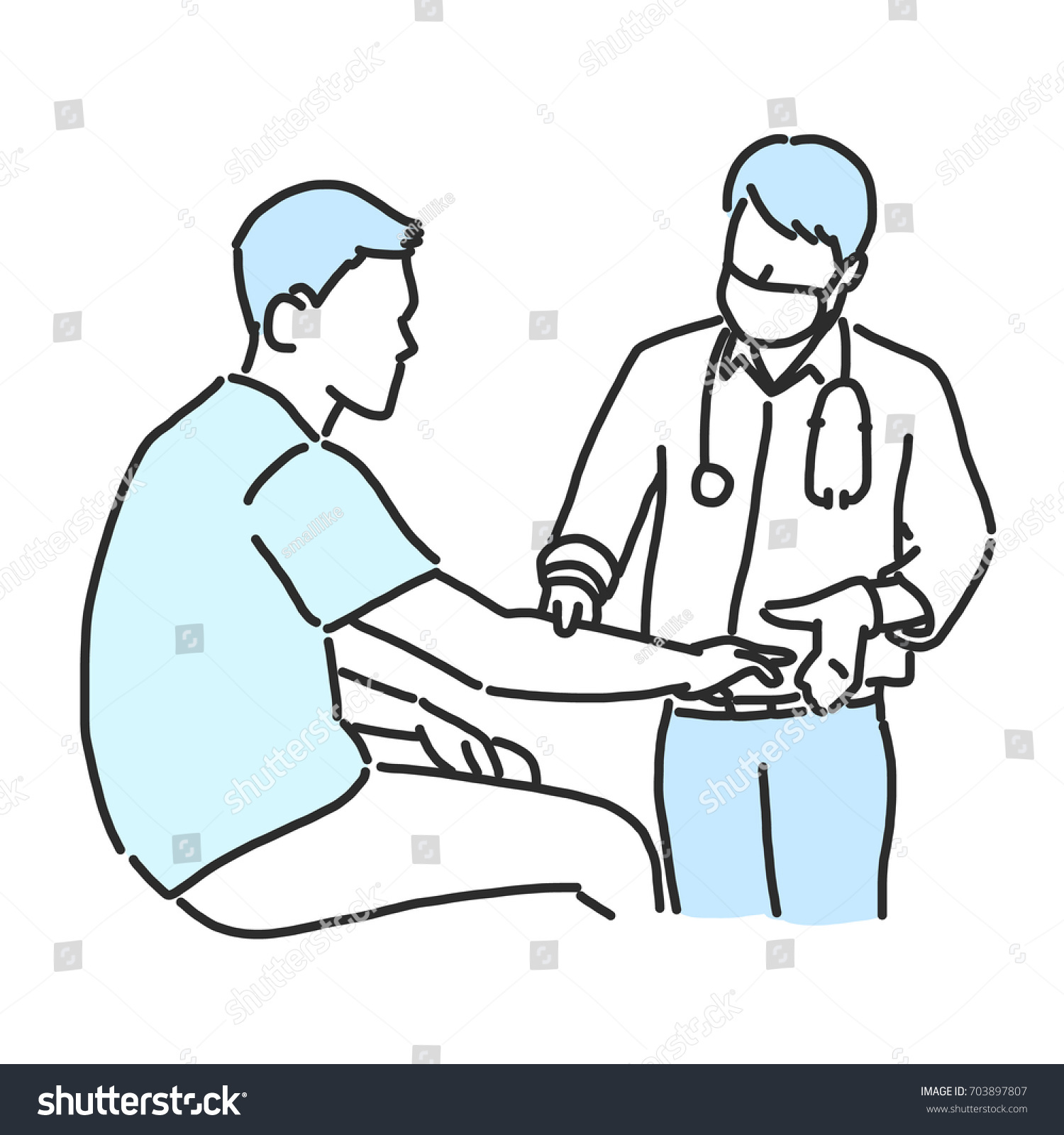 Doctor Giving Treatment Patient Line Drawing Stock Vector (Royalty Free