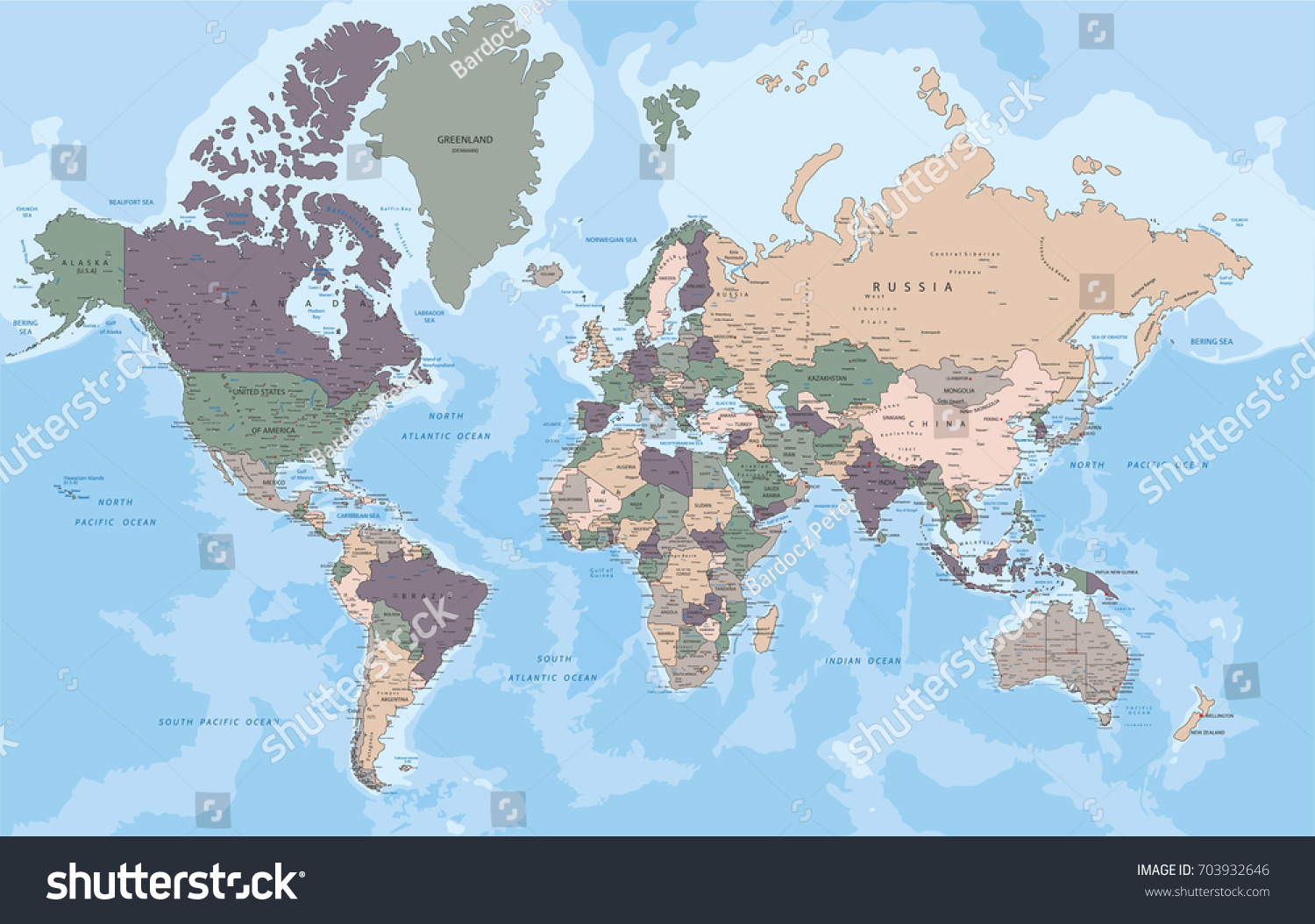 Highly Detailed Political World Map Labeling Stock Vector (Royalty Free ...