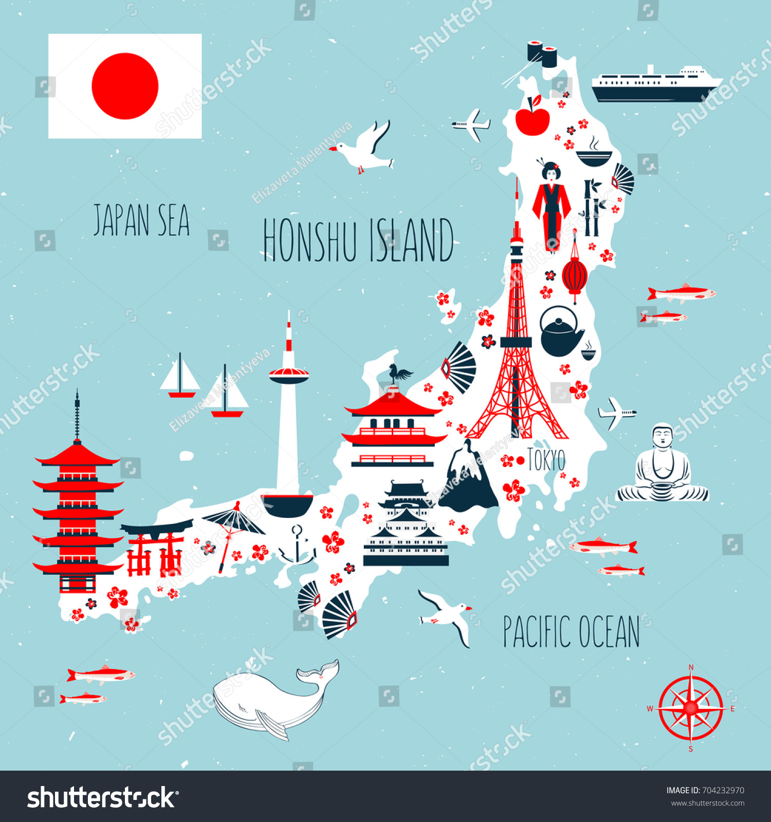 Japan Cartoon Travel Map Vector Illustration Stock Vector Royalty Free Shutterstock