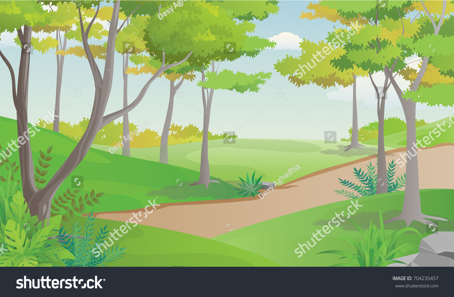 Pathway Beautiful Green Park Landscape Vector Stock Vector (Royalty ...