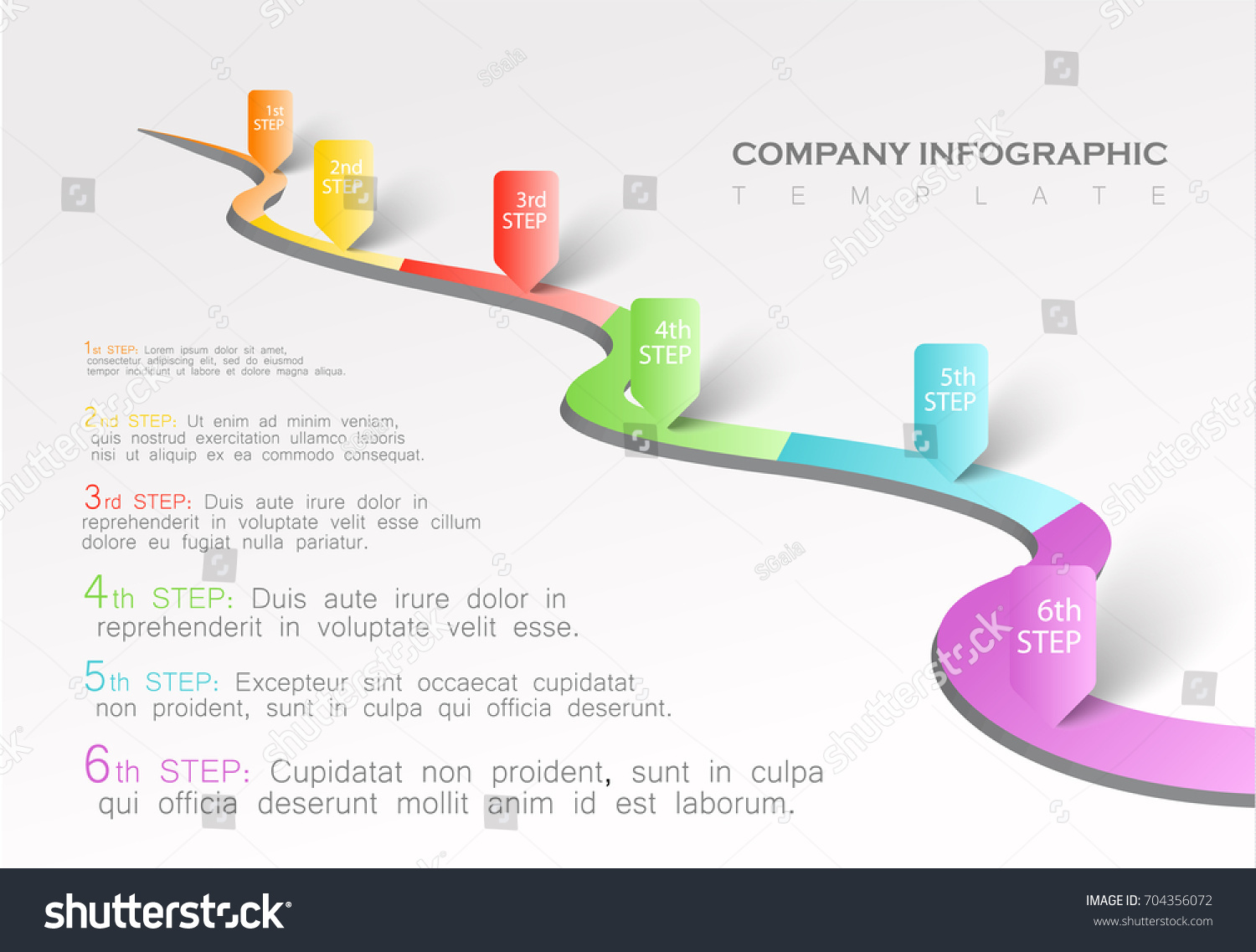 Vektor Stok Vector Infographics Curved Colorful Timeline Template Tanpa Royalti 704356072 6779
