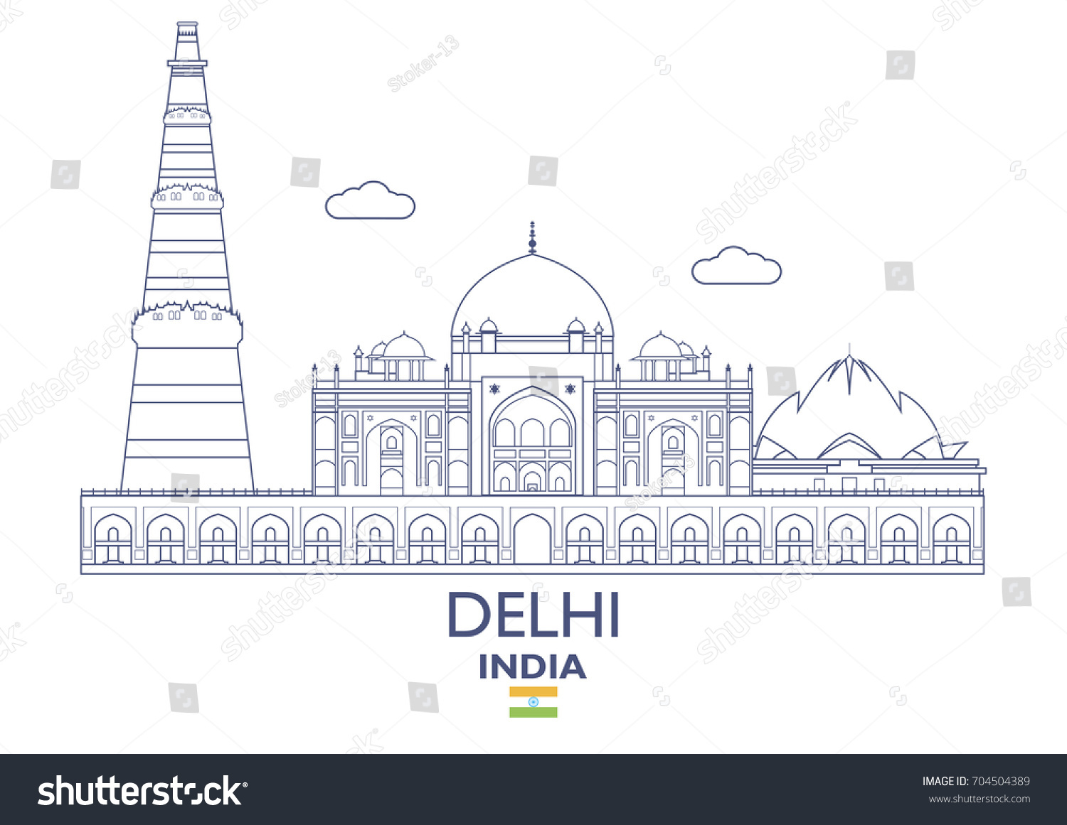 Delhi Linear City Skyline India Stock Vector (Royalty Free) 704504389 ...