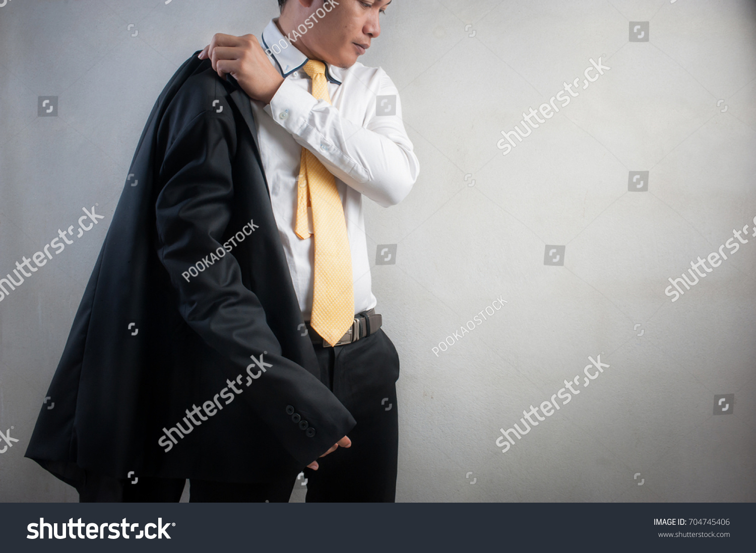 Businessman Wearing Black Suit Yellow Tie Stock Photo 704745406