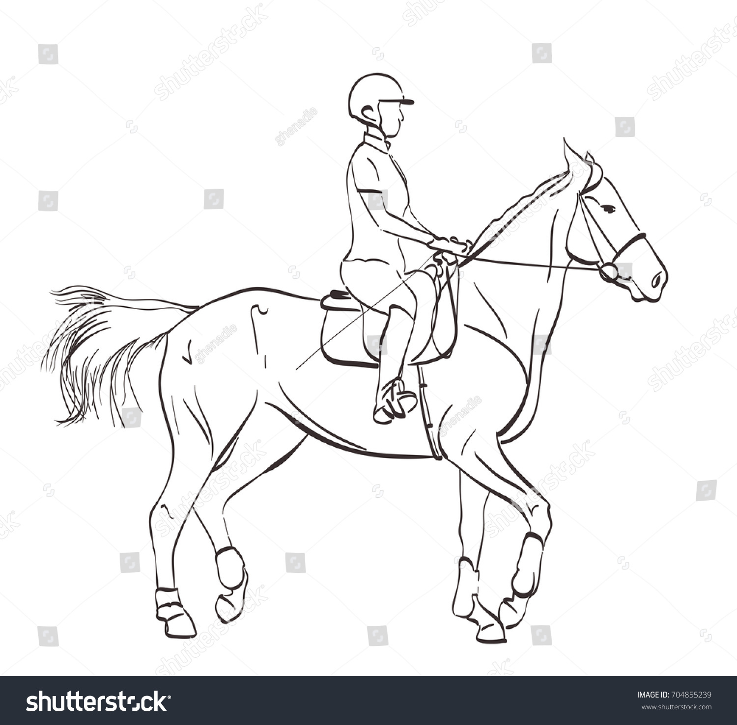 Horse Riding Illustration Line Art Drawing Stock Vector (Royalty Free ...