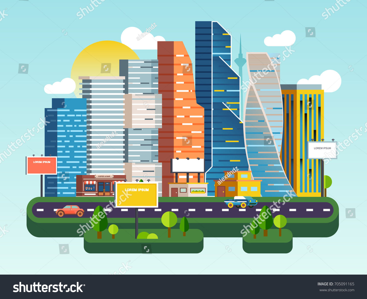 Flat Vector Cartoon Illustration Urban Landscape Stock Vector (royalty 