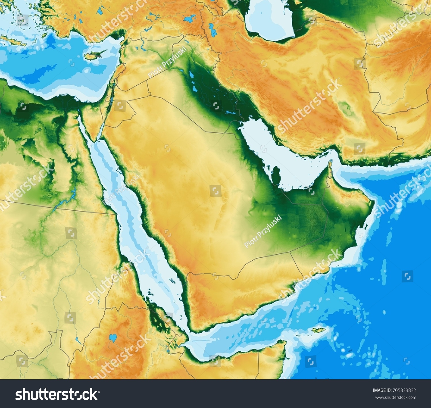 Arabian Peninsula Physical Map Stock Illustration 705333832 Shutterstock Stock Photo Arabian Peninsula Physical Map 705333832