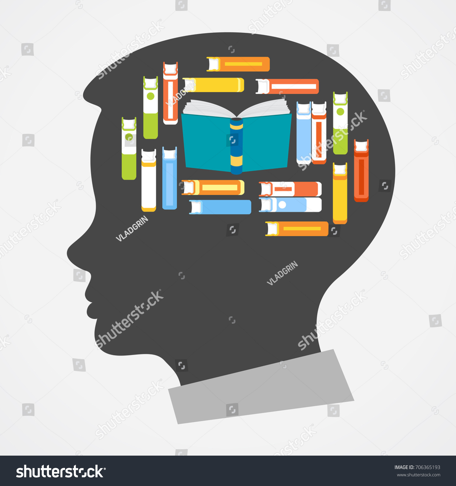 Silhouette Mans Head Images Books Forming Stock Vector (Royalty Free ...