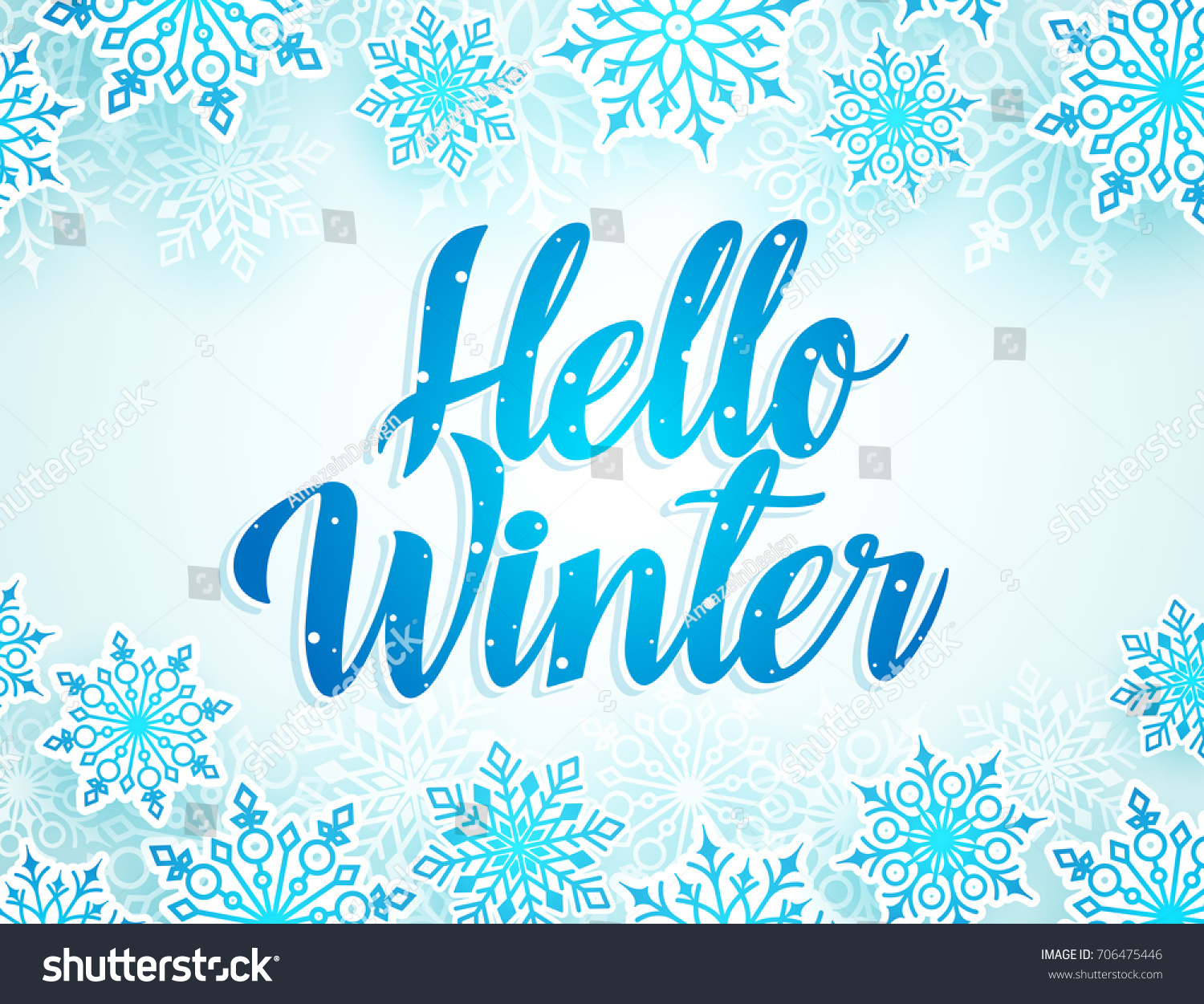 Hello Winter Vector Greetings Design Blue Stock Vector (Royalty Free ...