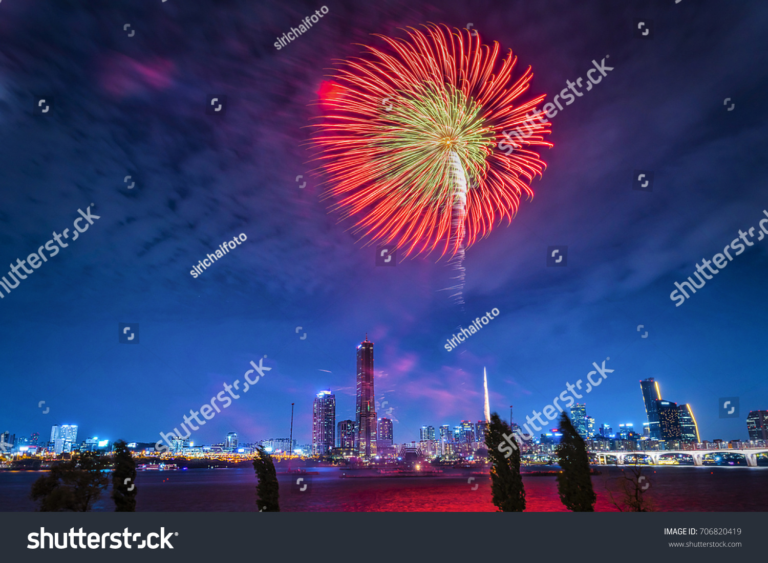 Seoul Fireworkscolorful Fireworks Seoul South Korea Stock Photo 