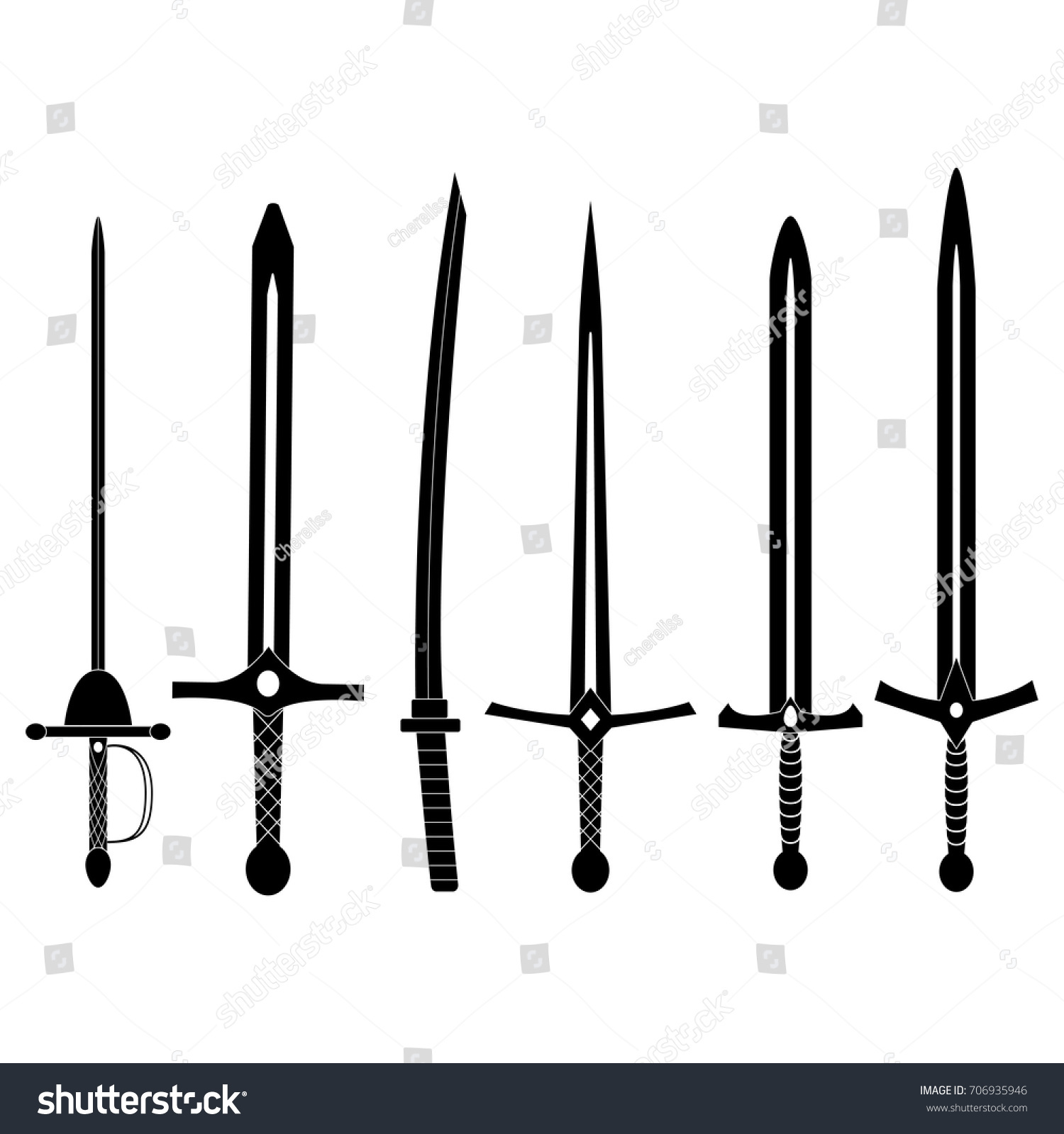 Set Antique Swords Vector Black Medieval Stock Vector (Royalty Free ...