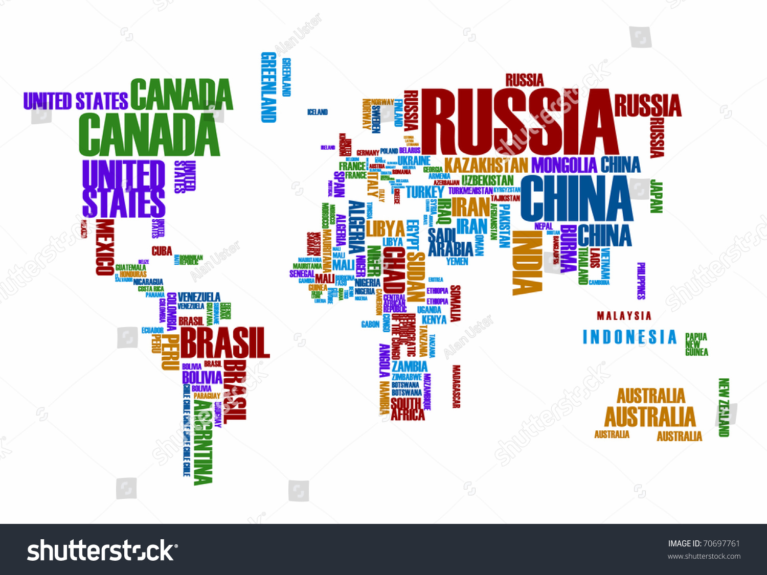 World Map Countries Color Wordcloud Stock Vector (Royalty Free ...