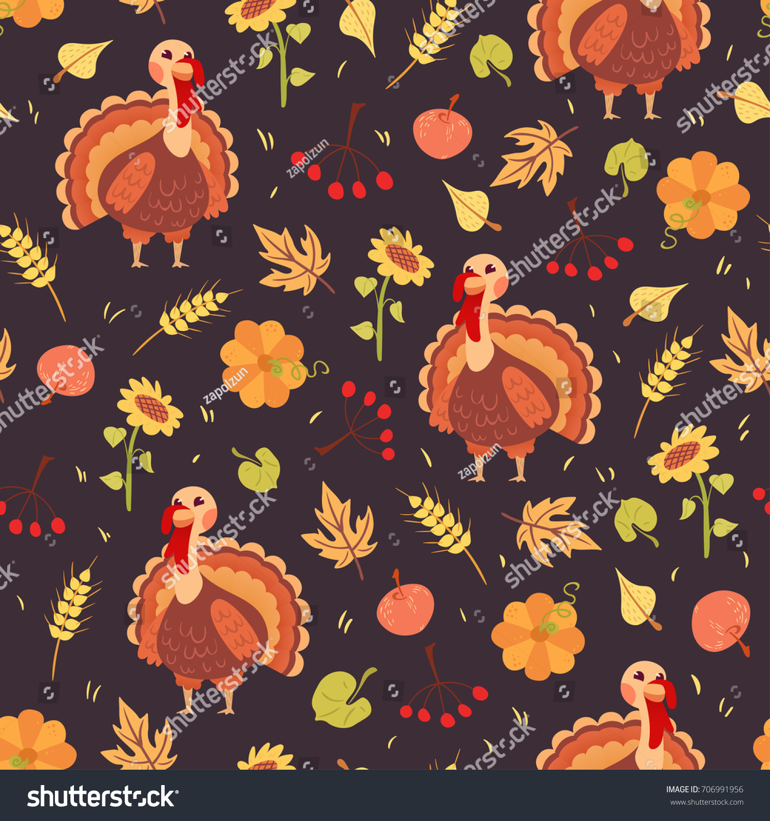 Turkey Bird Seamless Pattern Harvest Autumn Stock Vector (Royalty Free ...