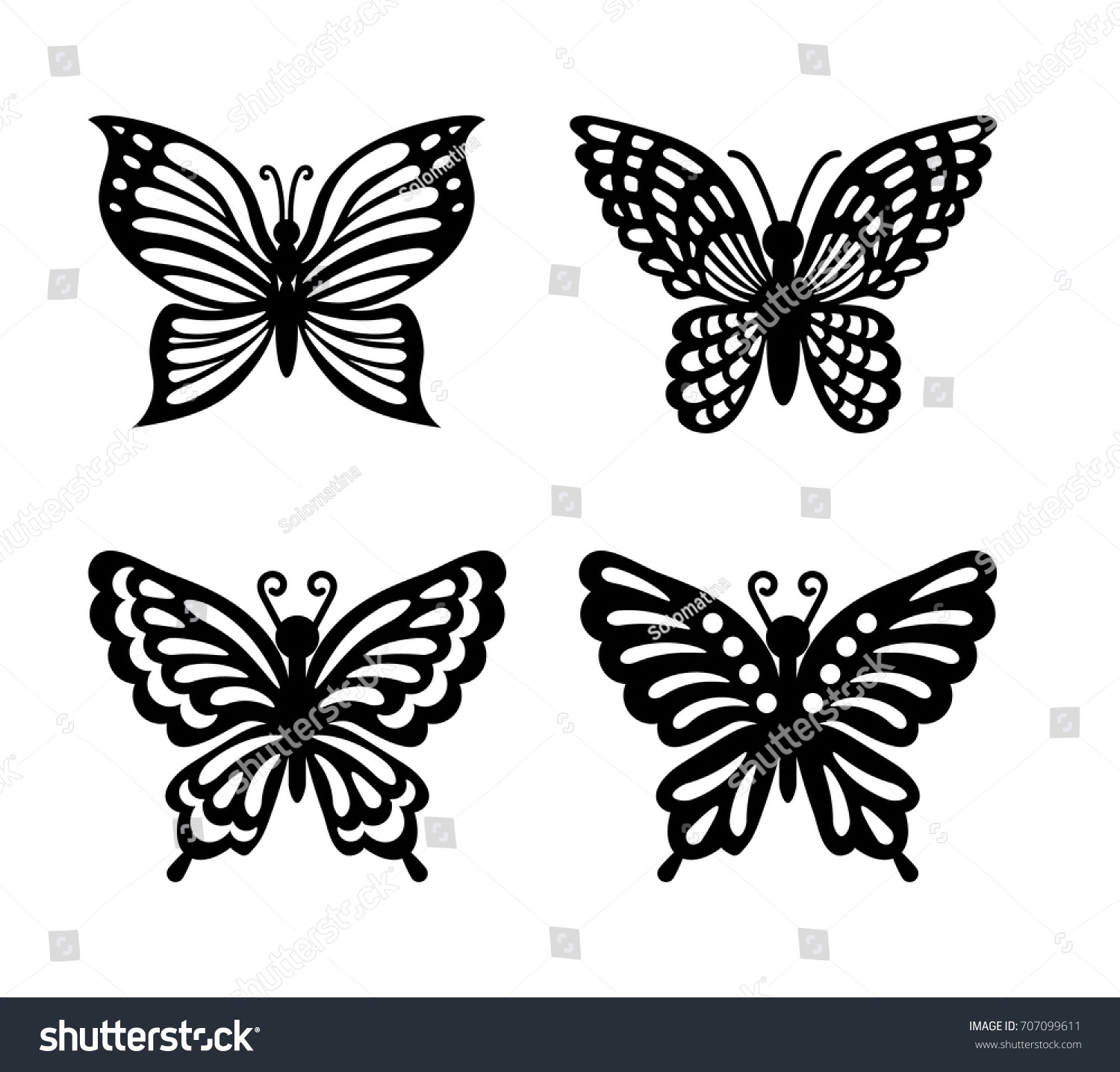 Collection Black Butterflies Isolated On Transparent Stock Vector ...