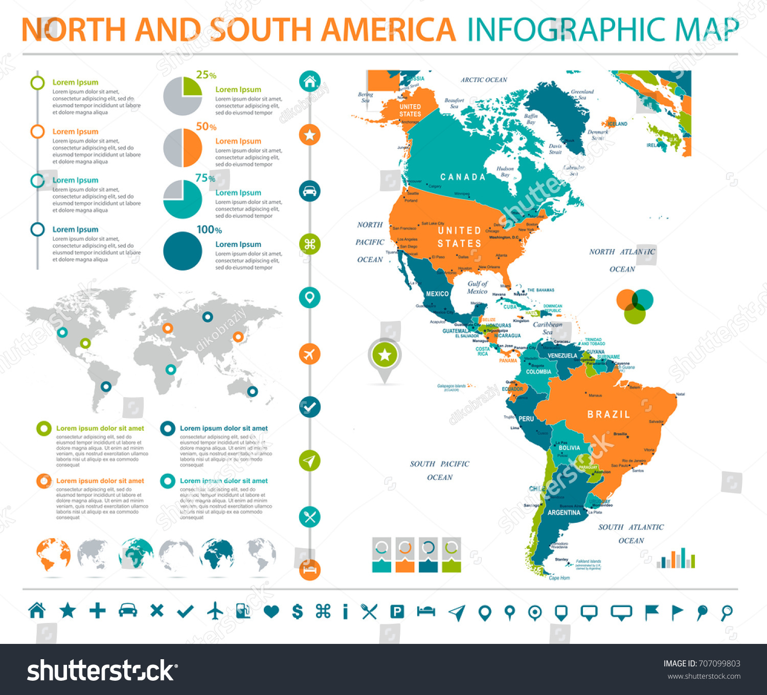 North South America Map Detailed - Stock Vector North And South America Map Detailed Info Graphic Vector Illustration 707099803