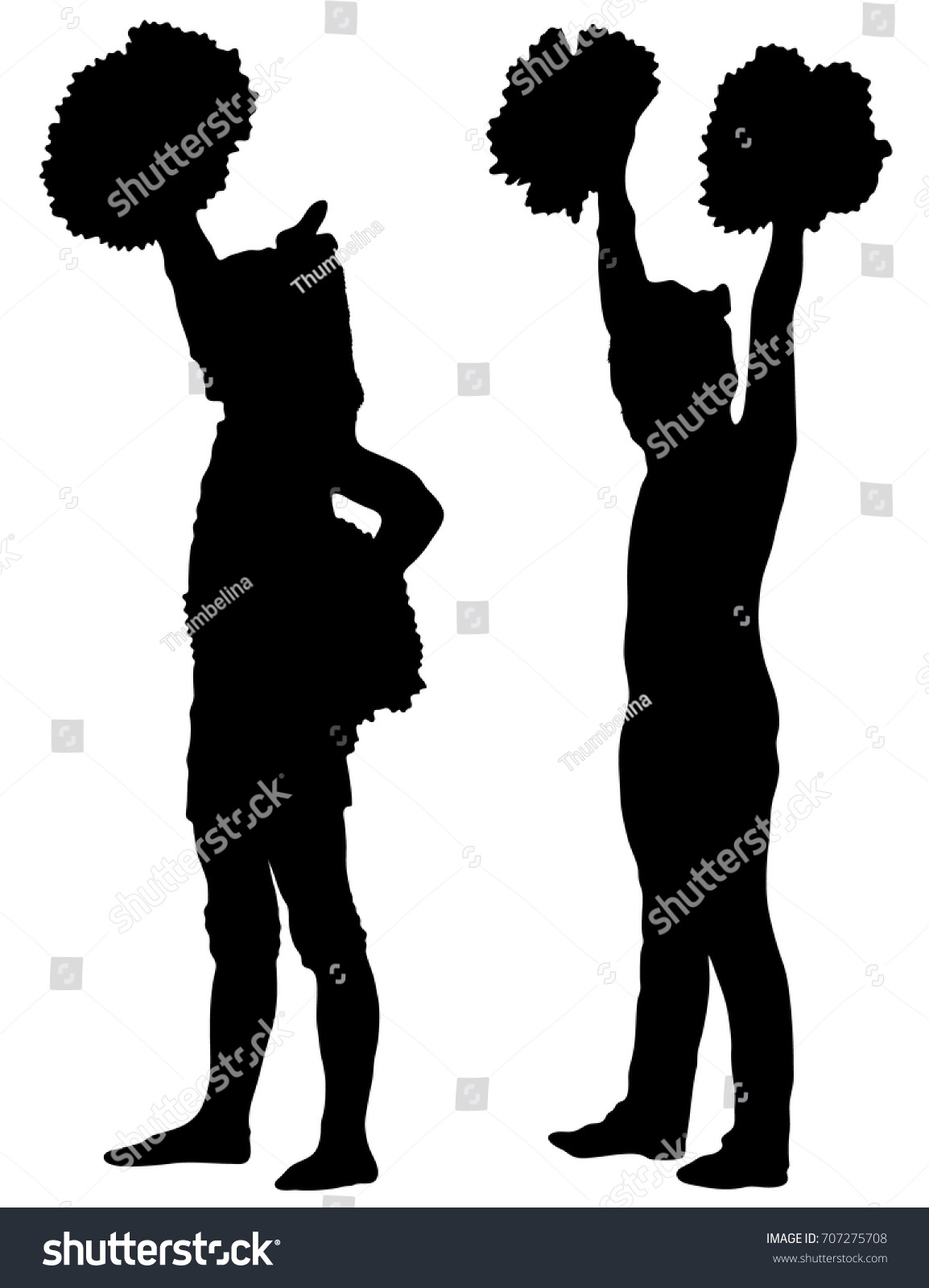 Two Black Silhouettes Girls Cheerleaders On 库存矢量图（免版税）707275708