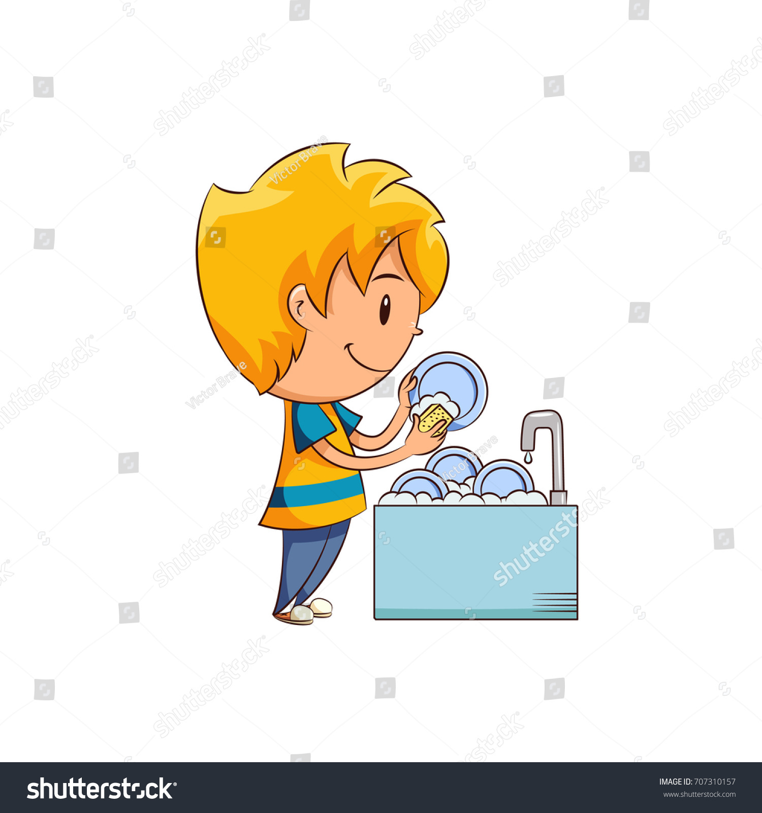 Kid Washing Dishes Stock Vector (Royalty Free) 707310157 | Shutterstock