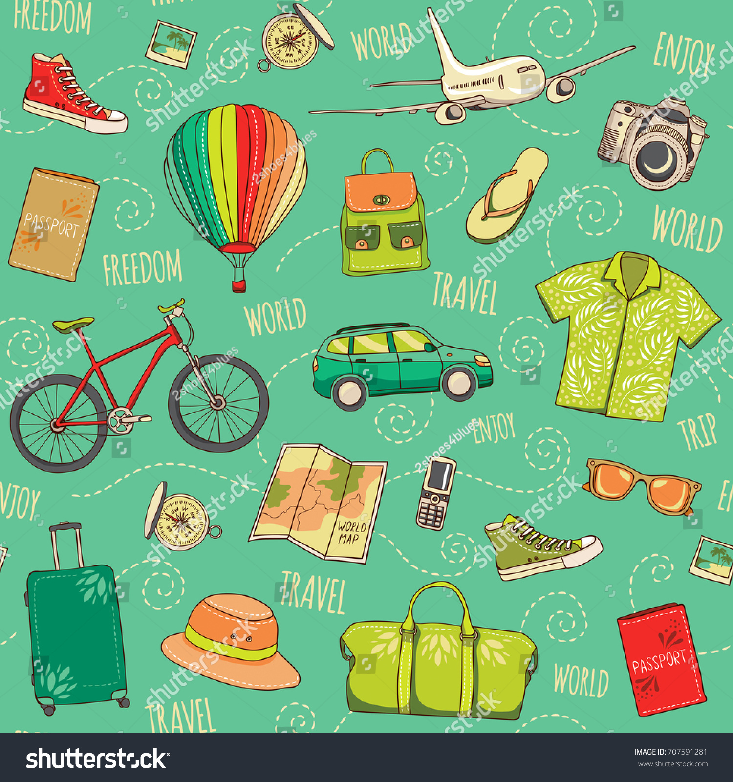 World Traveling Vector Seamless Pattern Green Stock Vector (Royalty ...