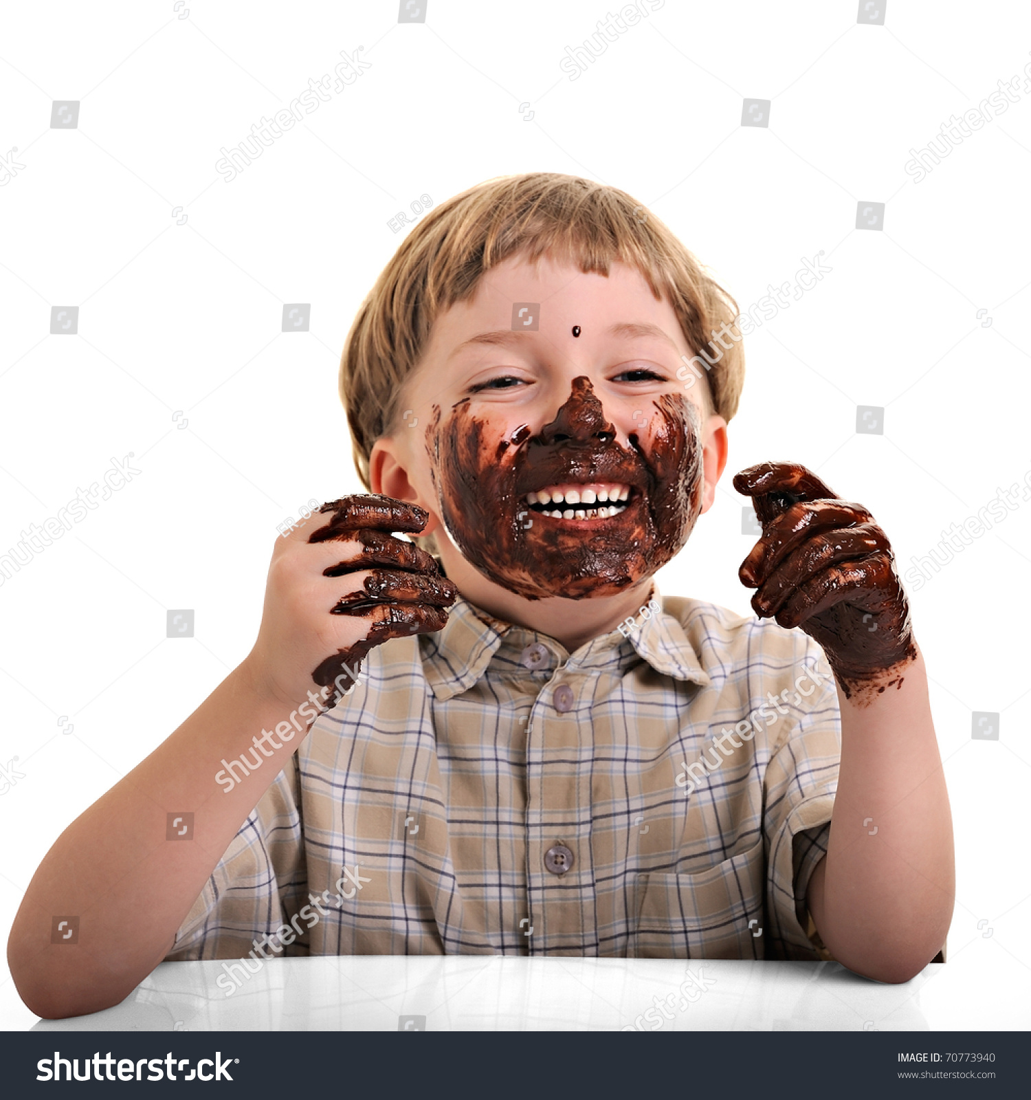Funny Cute Dirty Bedaubed Boy Chocolate: стоковая фотография (редактировать...