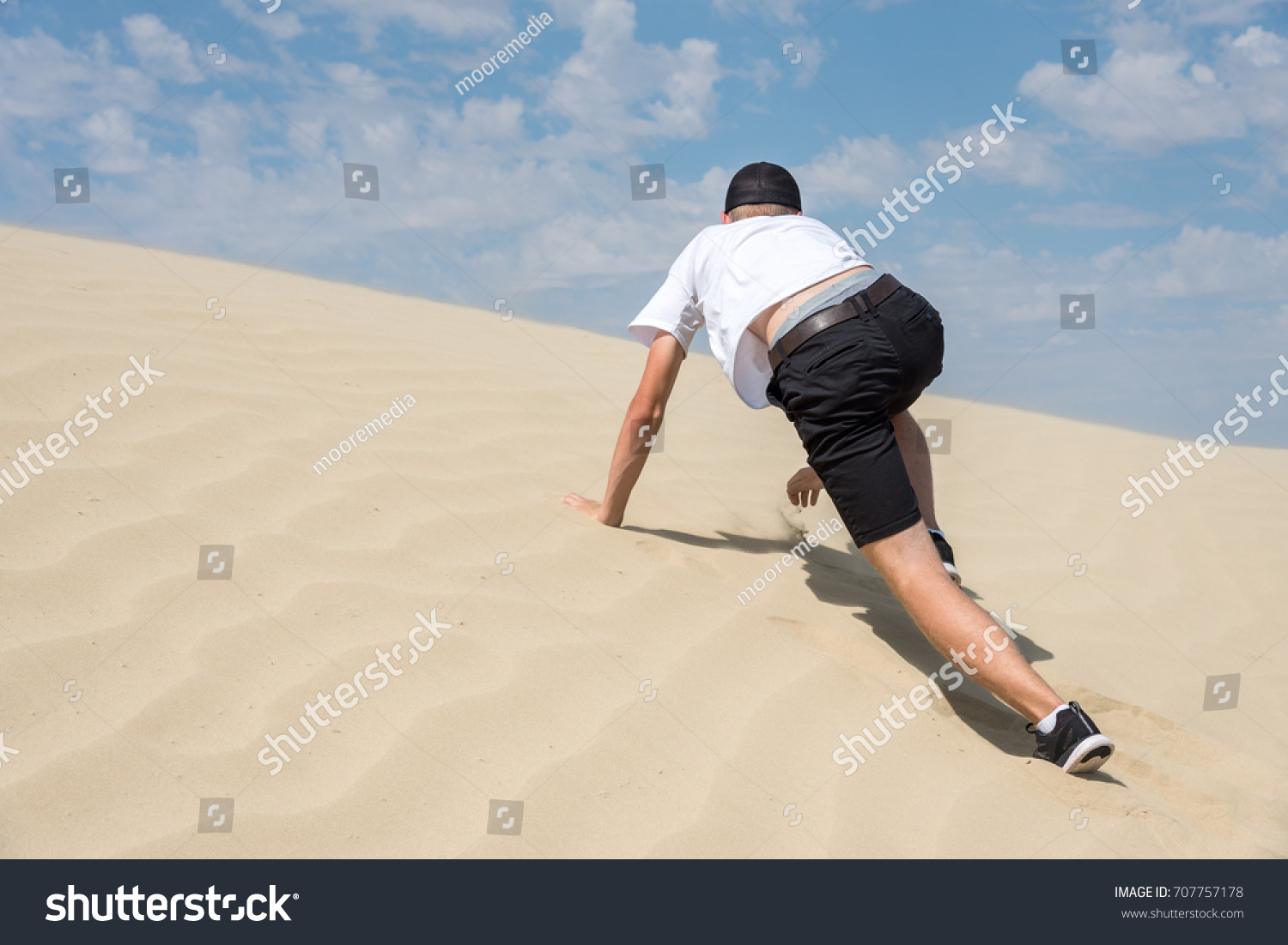 Confused Man Crawling Through Desert Stock Photo Shutterstock