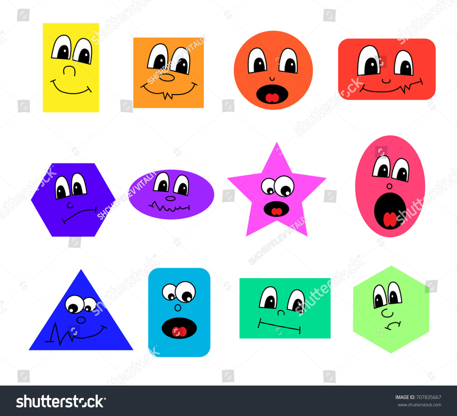 Funny Cartoon Shape Faces Stock Vector (Royalty Free) 707835667 ...