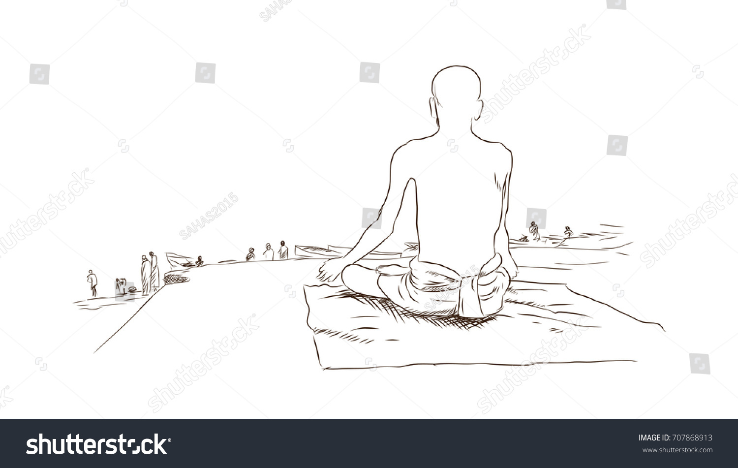 Hand Drawn Sketch Hindu Man Sitting Stock Vector (Royalty Free ...