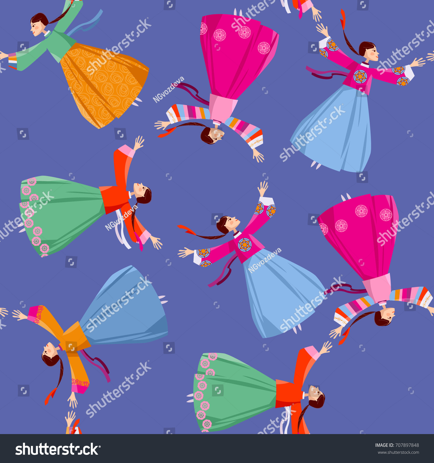 women-traditional-korean-dress-go-around-stock-vector-royalty-free