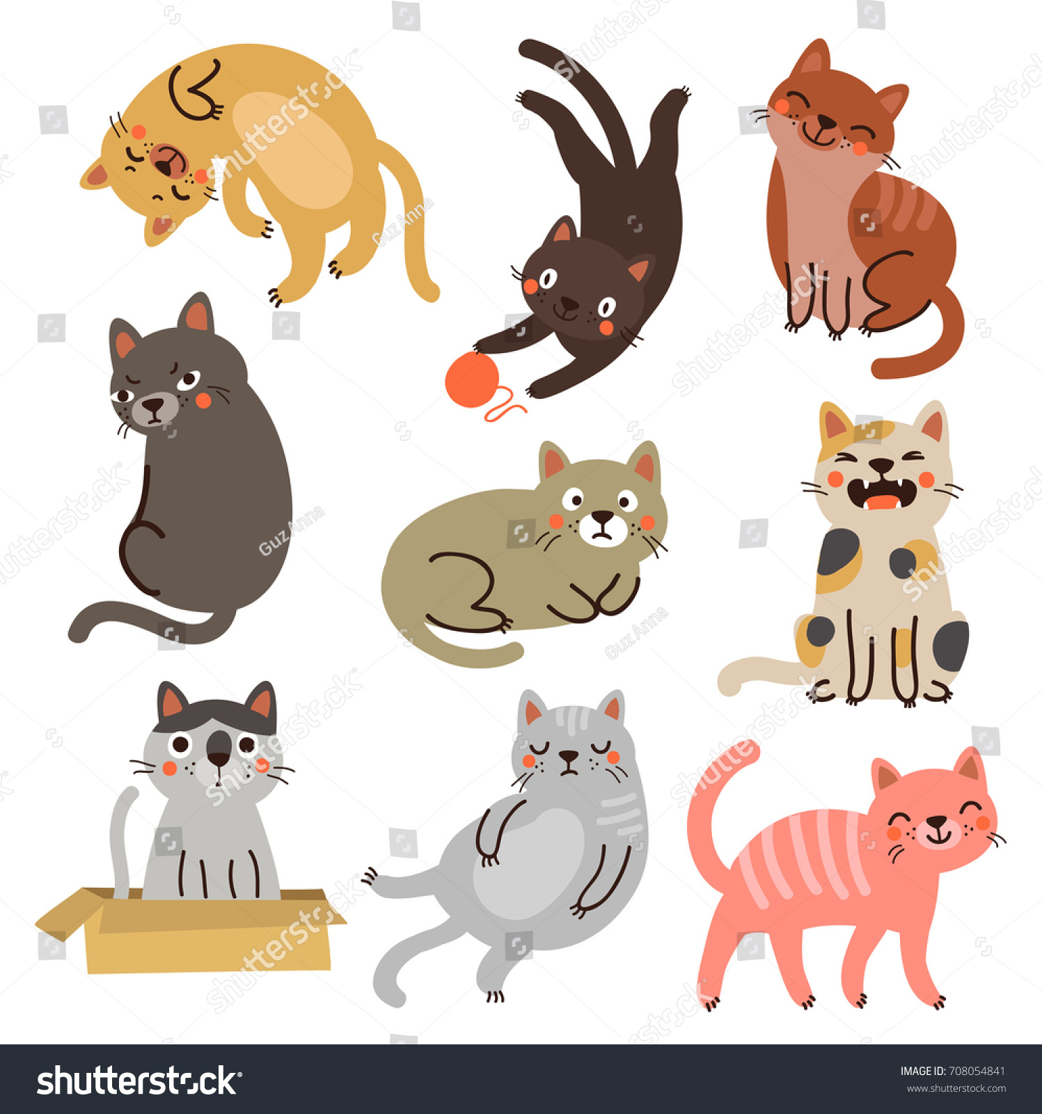 Vector Cats Set Characters Cute Cat Stock Vector (Royalty Free ...