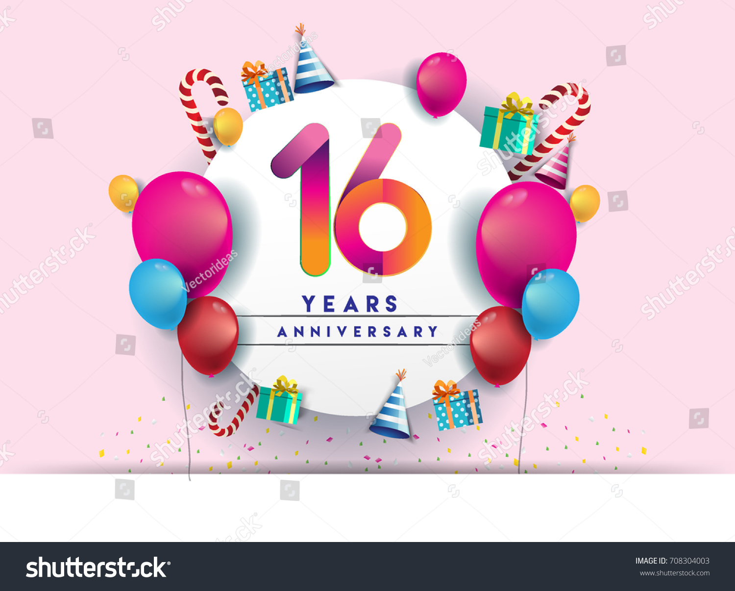 16th Years Anniversary Celebration Design Balloons Stock Vector ...