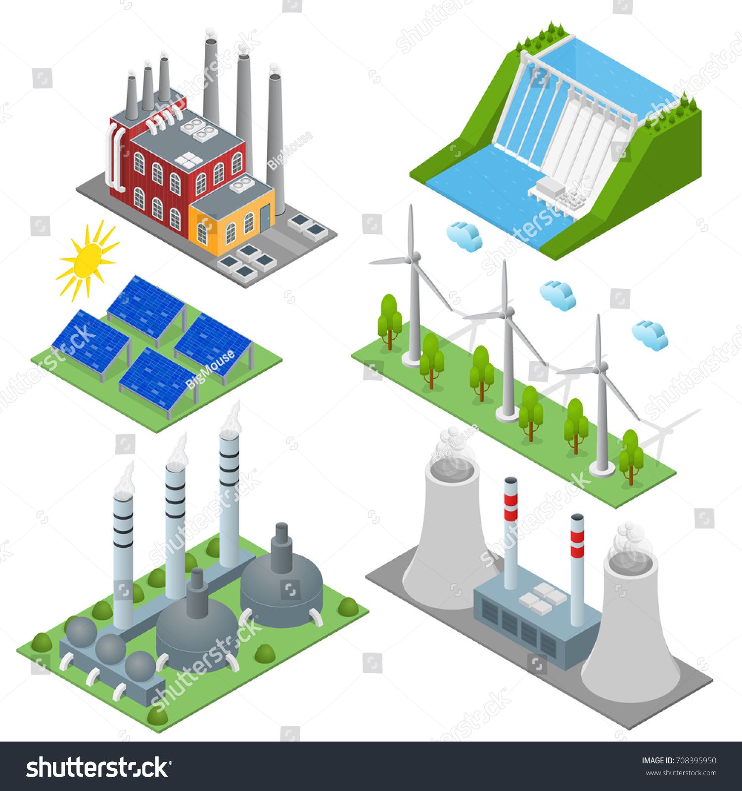 Renewable Resources Traditional Energy Generation Power Stock Vector 