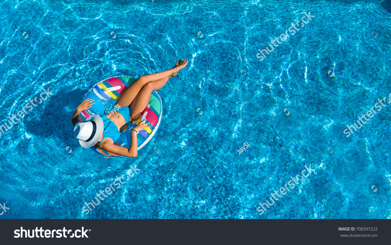 Aerial Top View Beautiful Girl Swimming Stock Photo 708397222 ...