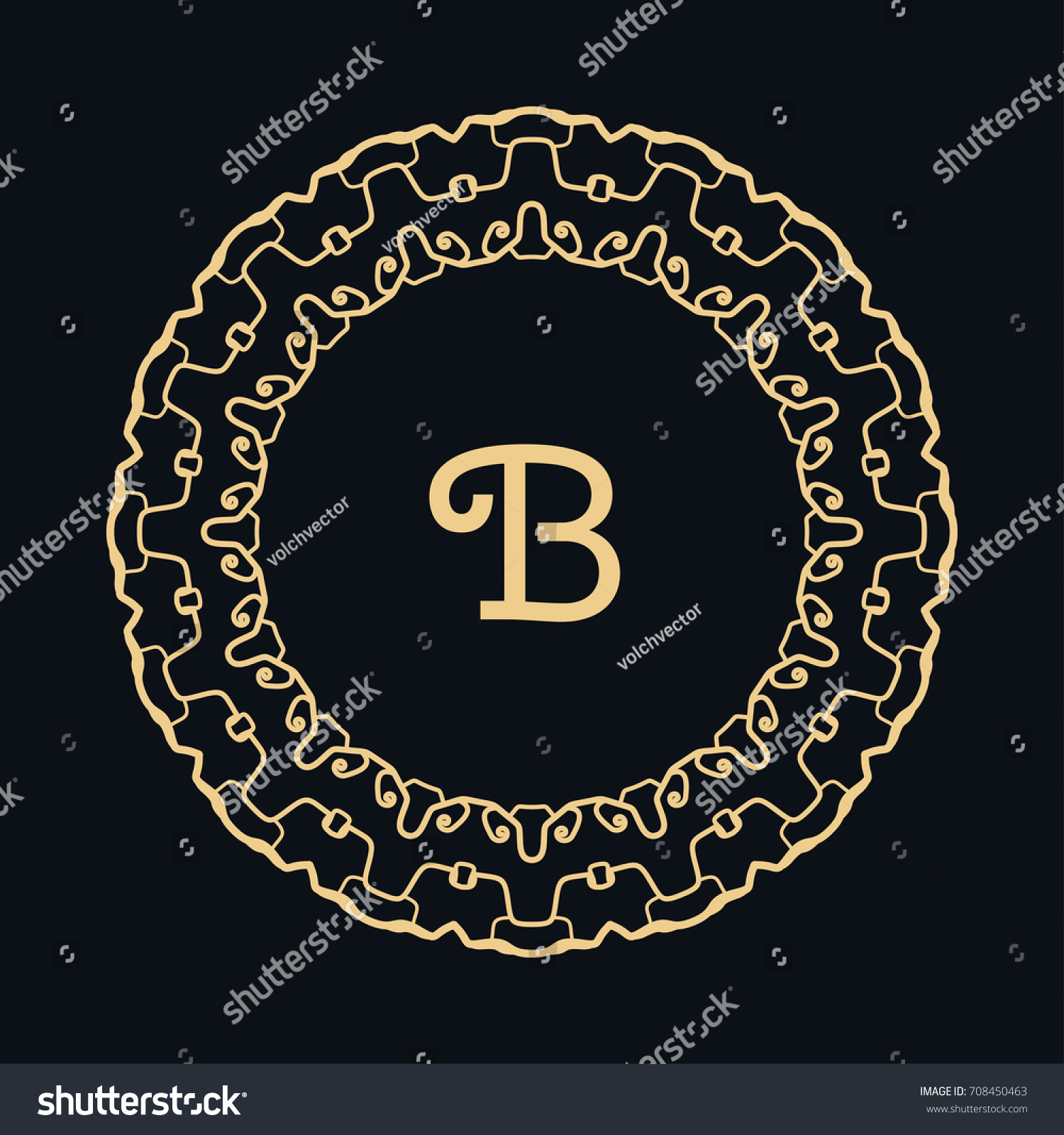 Golden Round Ornament Letter B Frame Stock Vector (Royalty Free ...