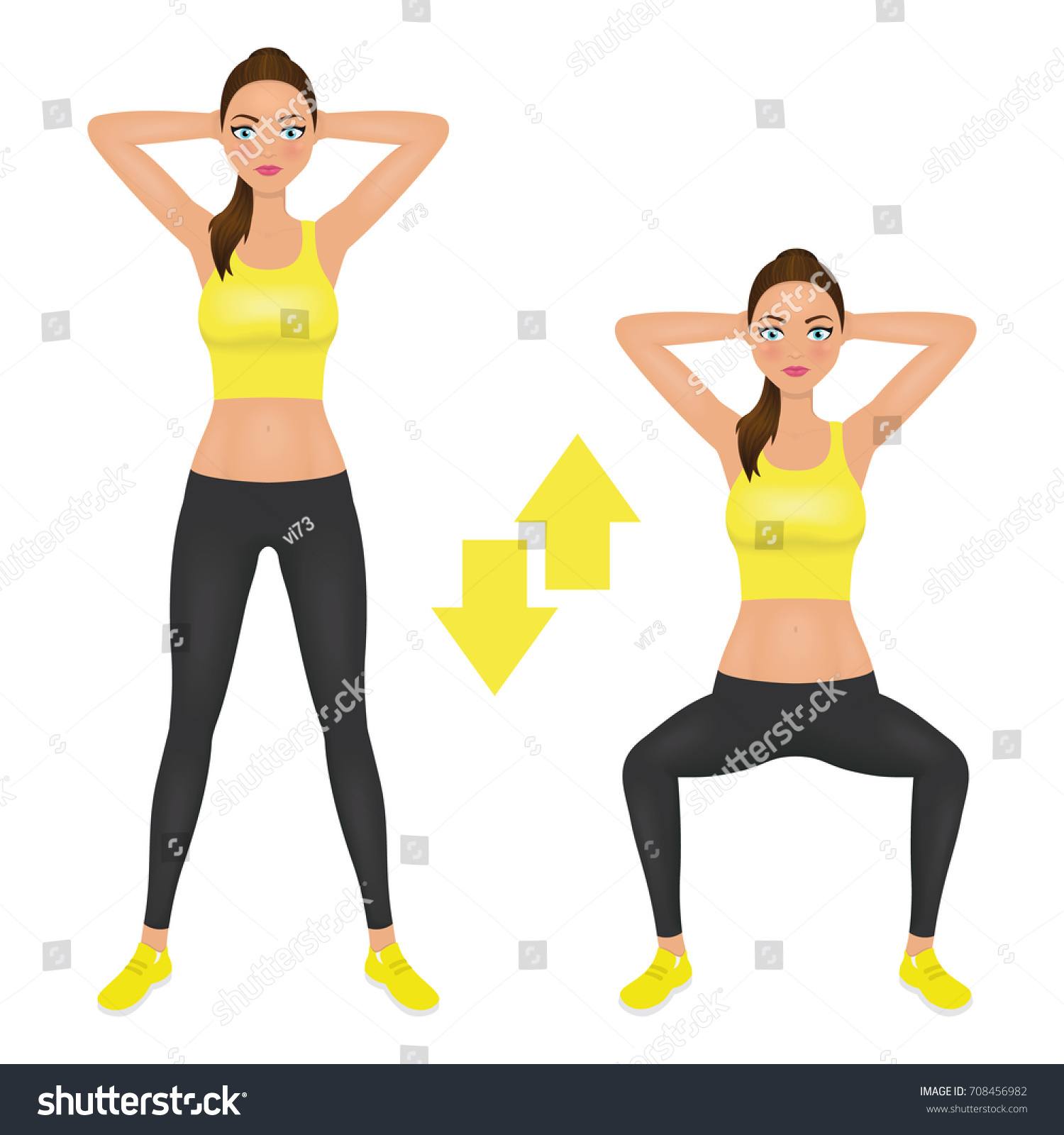 Squats Exercise Instruction Young Woman Make Stock Vector (Royalty Free ...