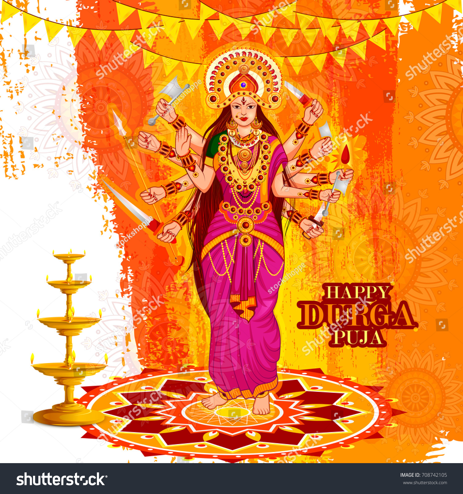 Vector Illustration Happy Durga Puja Festival Stock Vector (Royalty ...