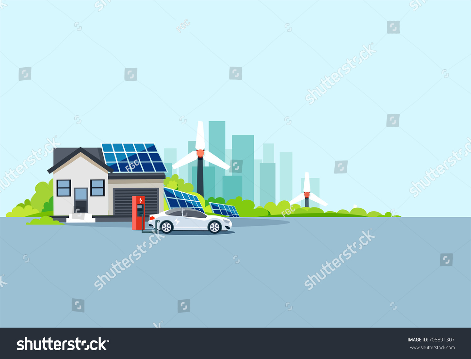 Flat Vector Illustration Electric Car Charging Stock Vector (Royalty ...