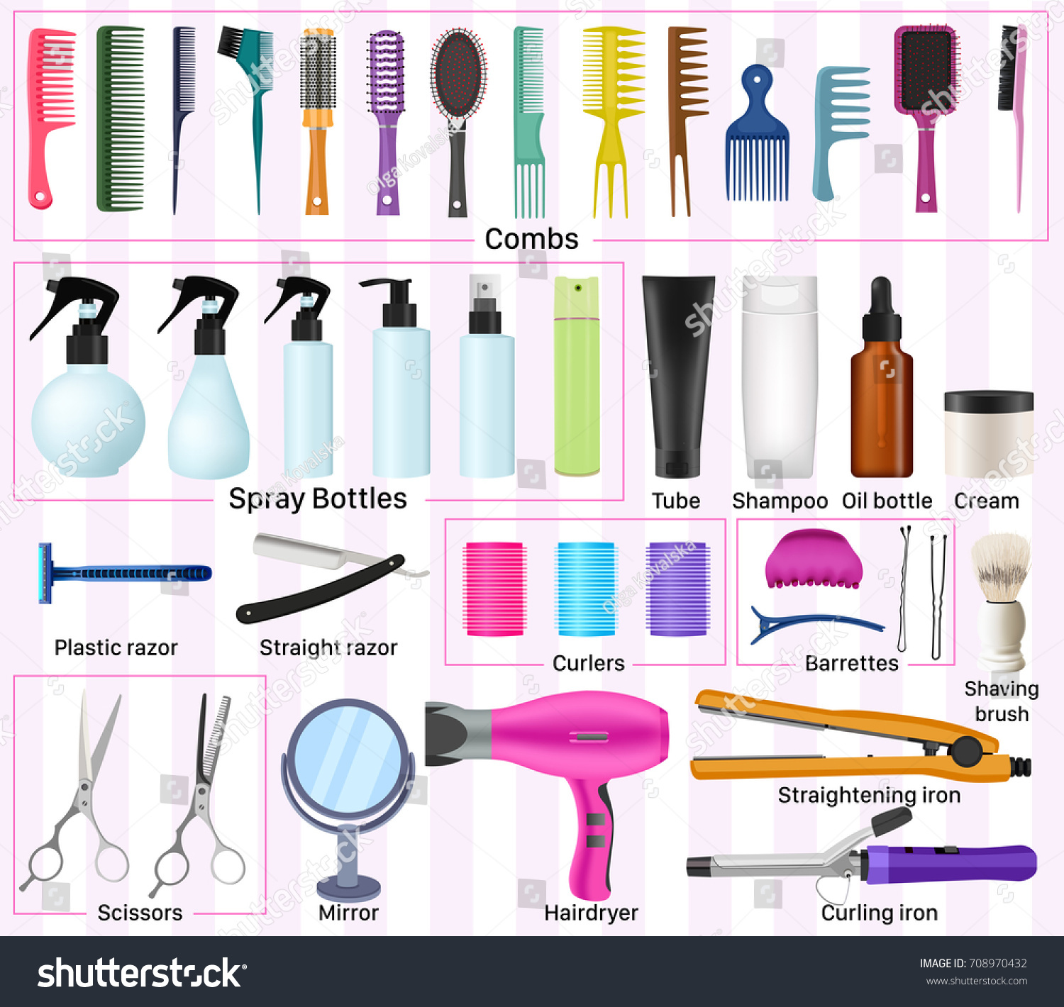 set-collection-professional-hairdresser-barber-equipment-stock-vector