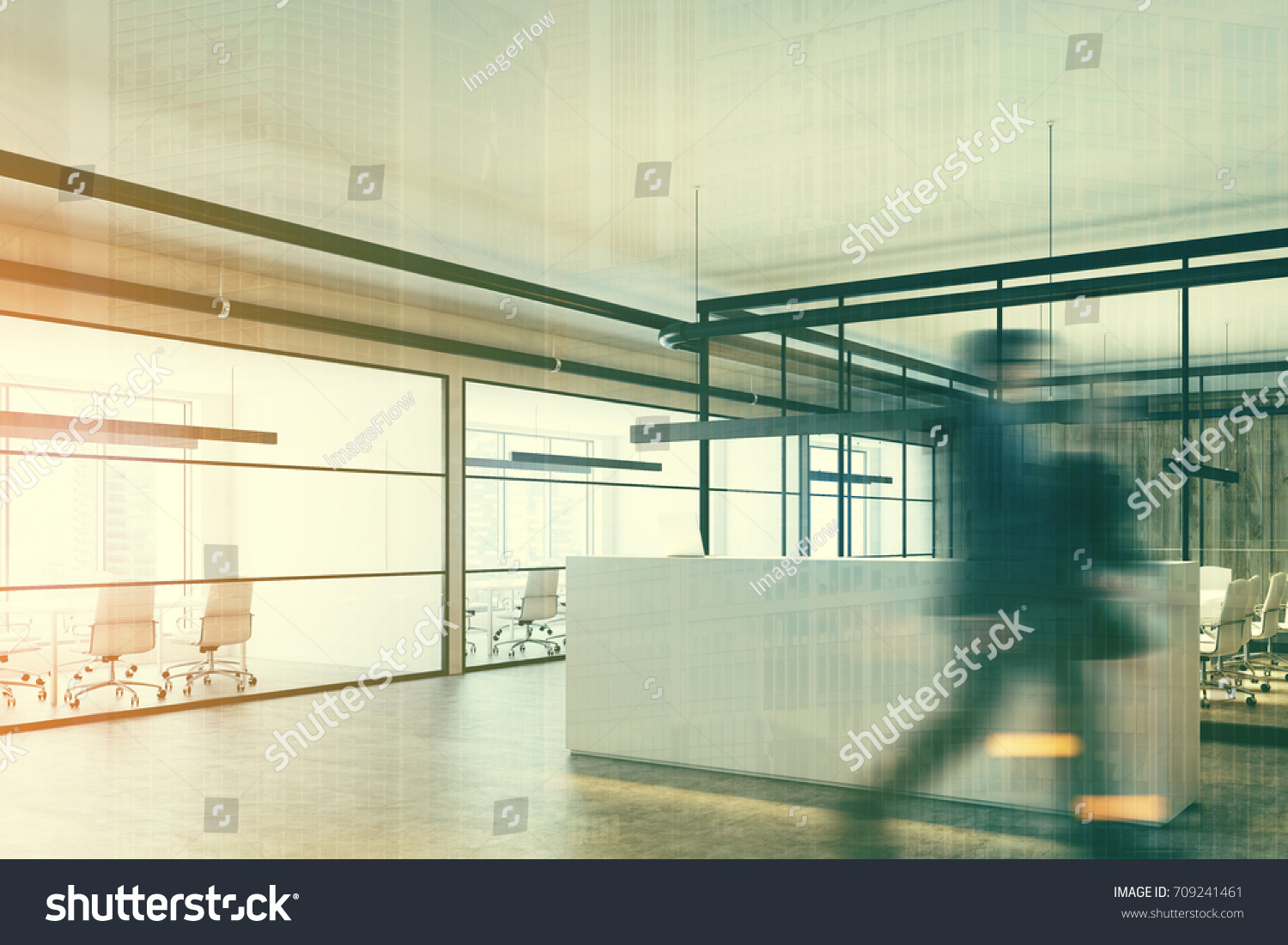 Corner Wooden Office Interior White Reception Stock Illustration ...