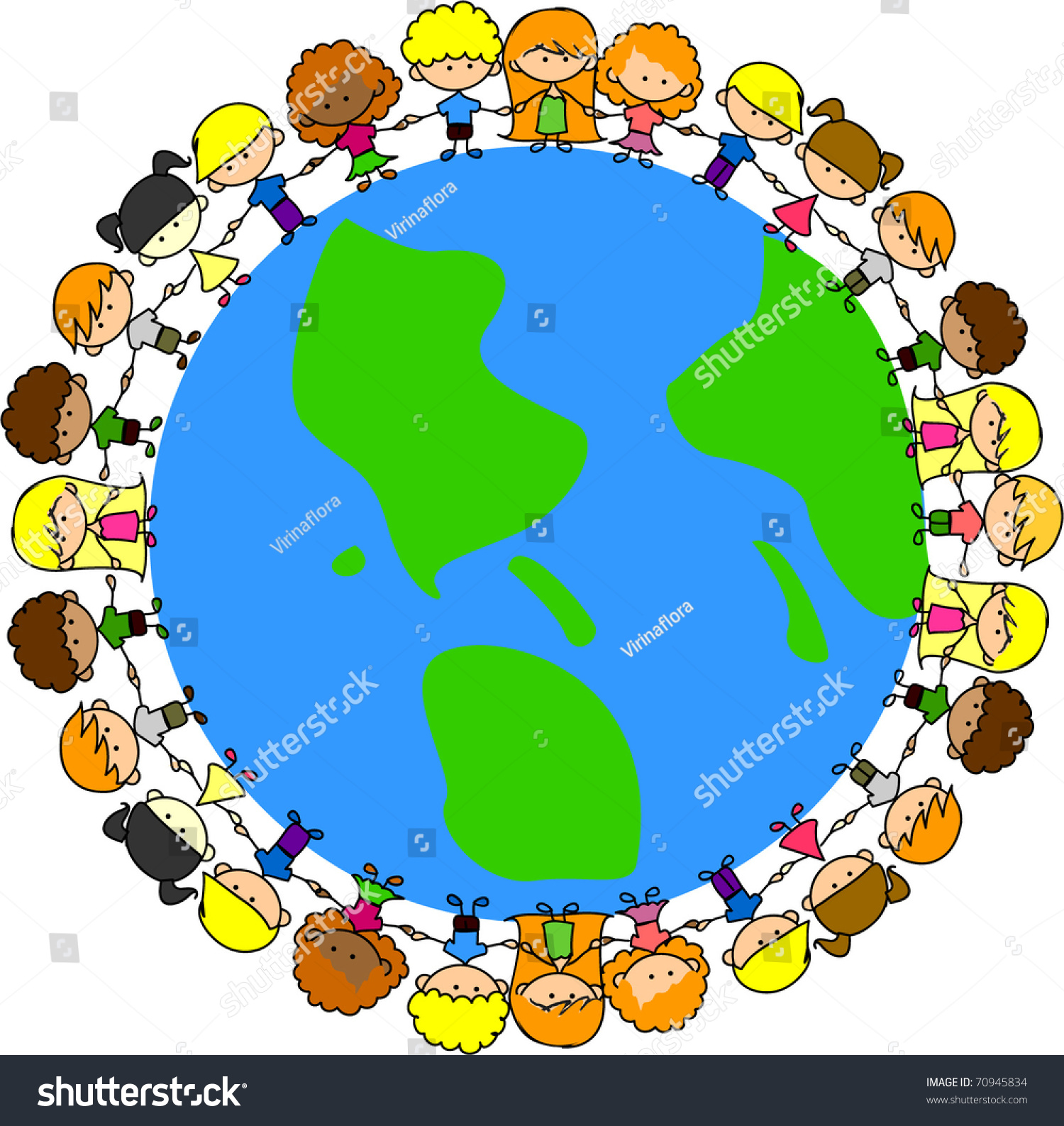 Cute Children Holding Hands Around Globe Stock Vector (Royalty Free ...