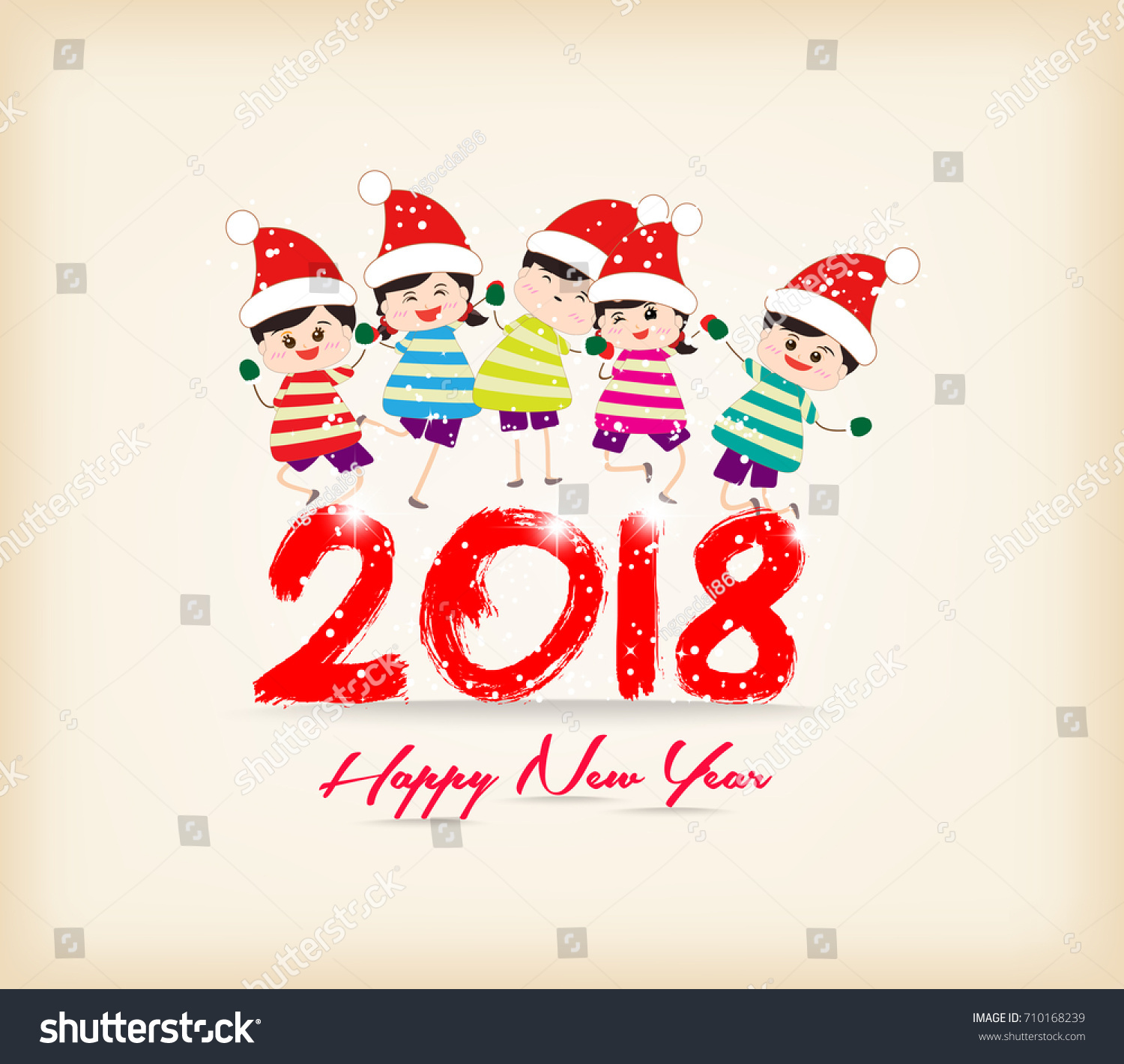 Happy New Year 2018 Kids Funny Stock Vector (Royalty Free) 710168239 ...