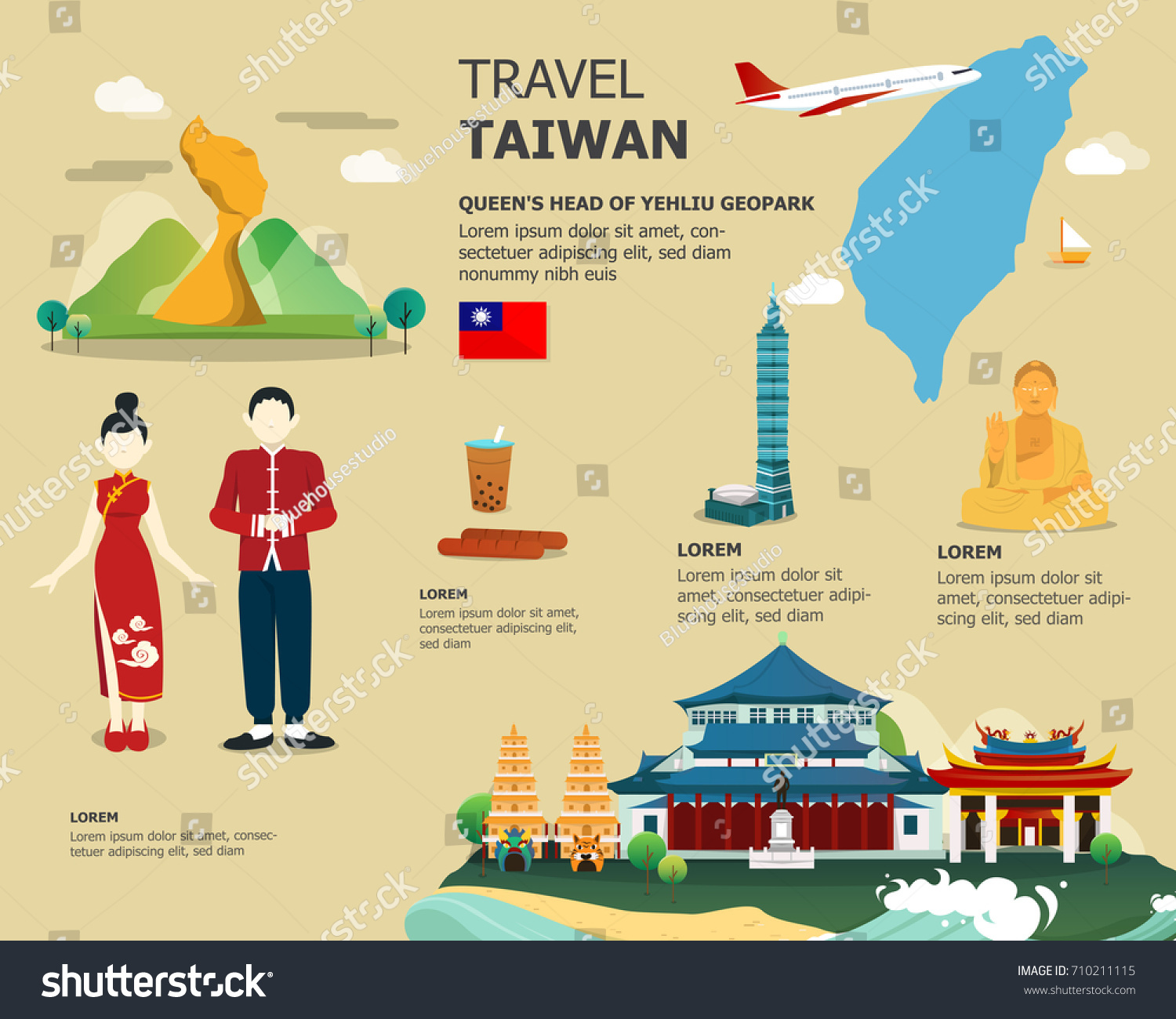 Traveling Taiwan By Landmarks Map Stock Vector (Royalty Free) 710211115 ...