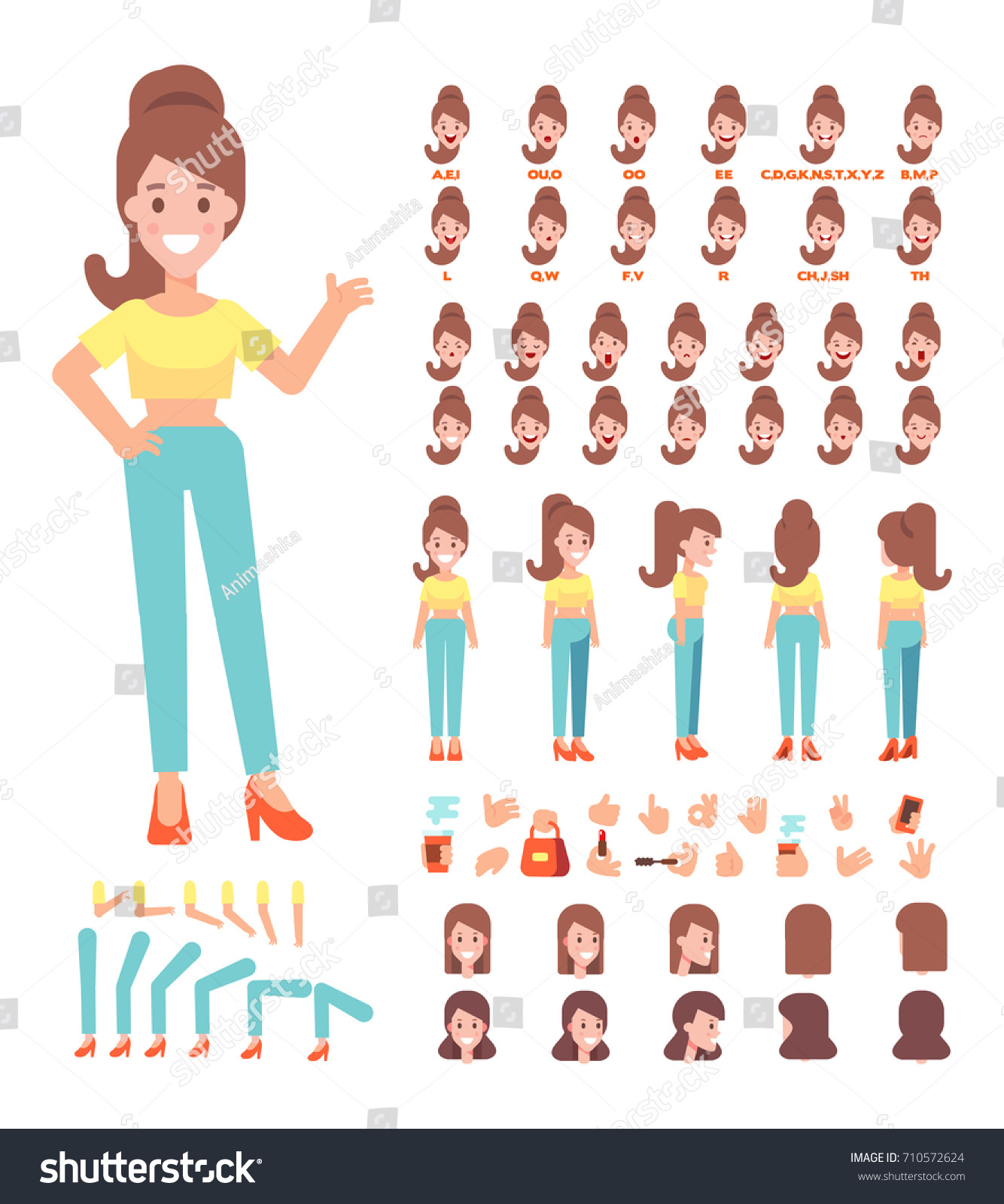 Front Side Back View Animated Character Stock Vector (Royalty Free ...
