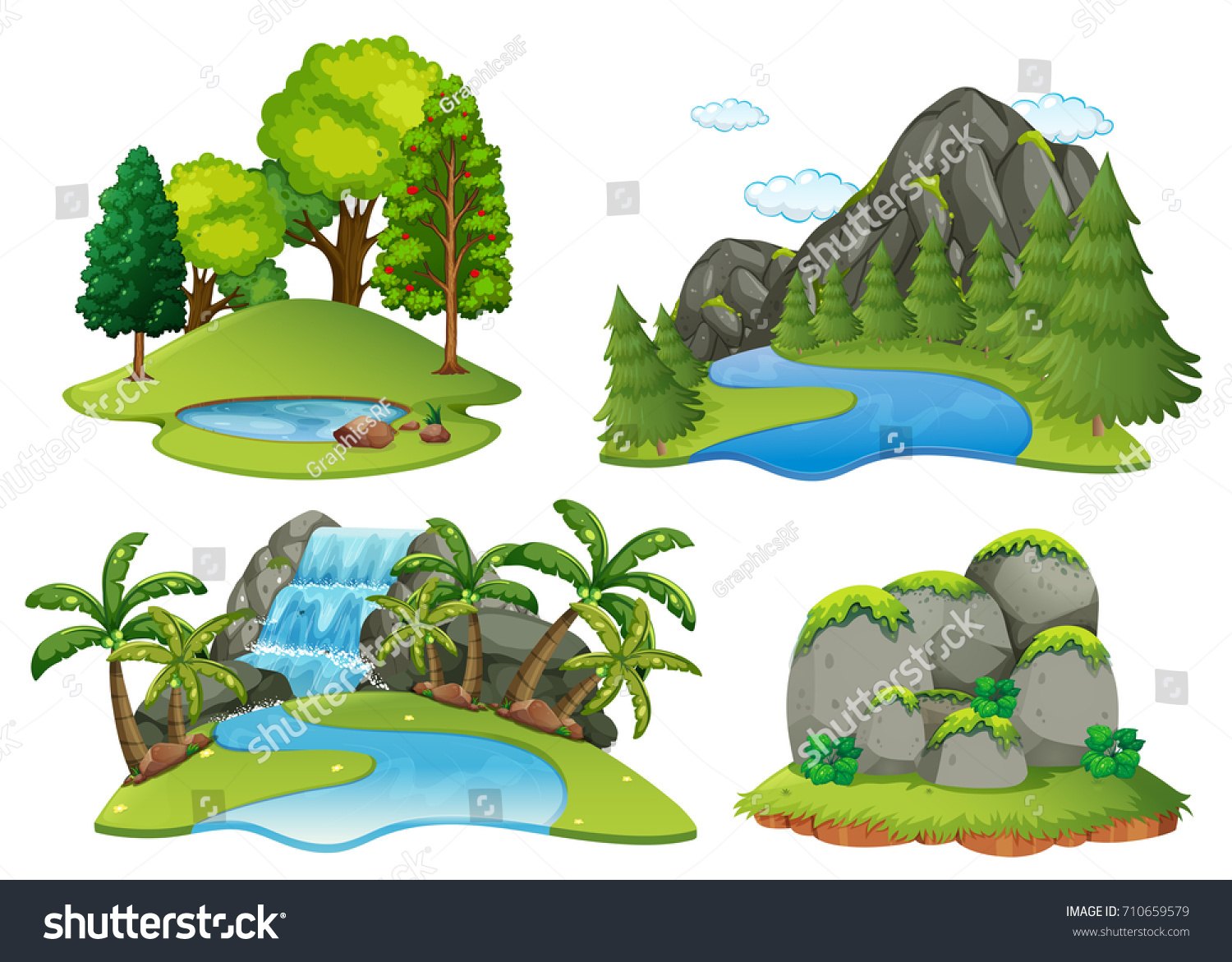 Background Scenes Forest Waterfall Illustration Stock Vector (Royalty ...