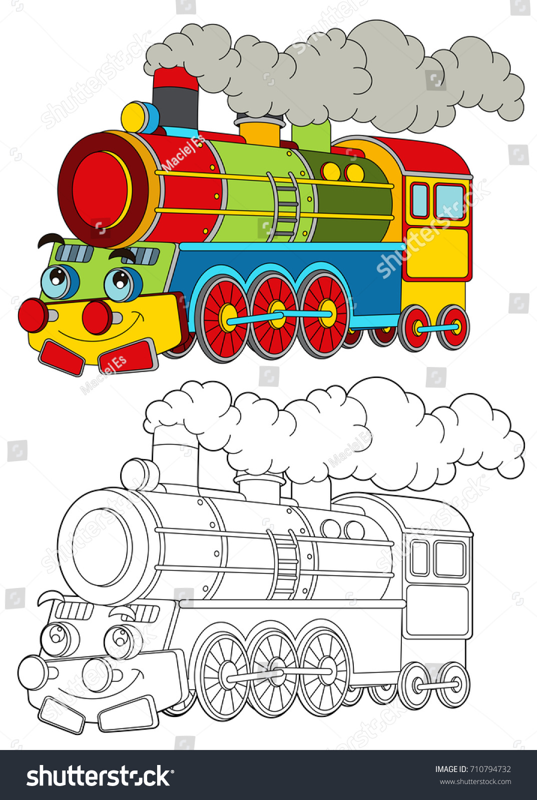 Cartoon Funny Looking Steam Train Isolated Stock Illustration 710794732 ...