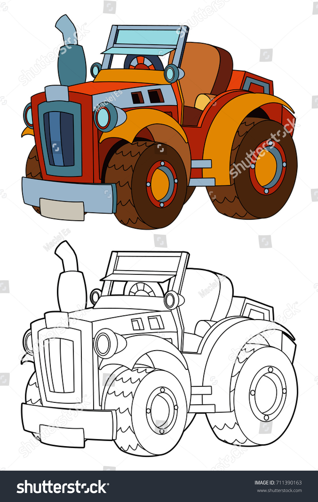 Cartoon Farm Tractor Isolated Coloring Page Stock Illustration ...