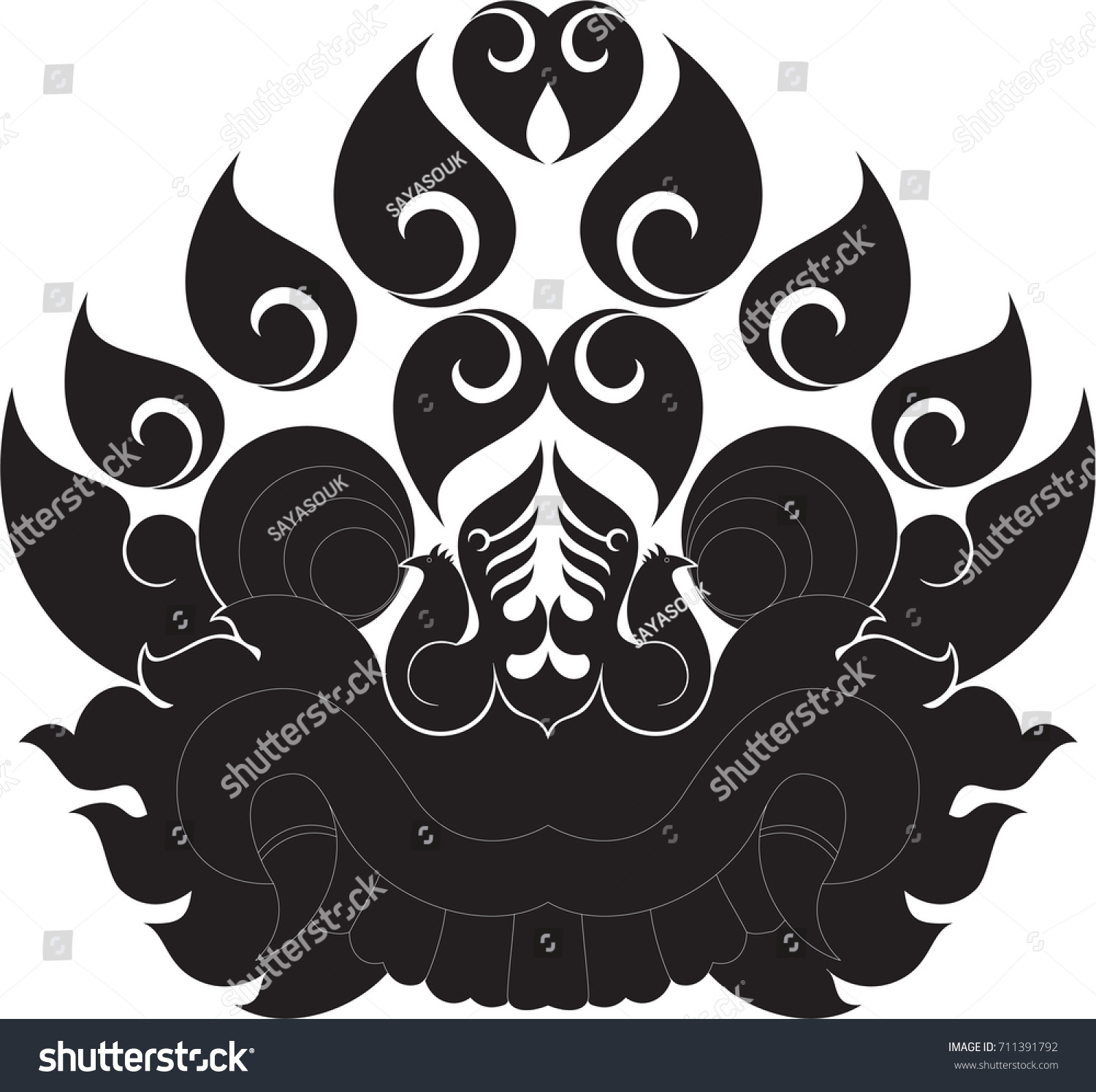 Swirl Doodle Tribal Floral Giant Face Stock Vector Royalty Free   Stock Vector Swirl Doodle Tribal Floral Giant Face Heart And Twins Birds Vector Format Southeast Asia Art Style 711391792 